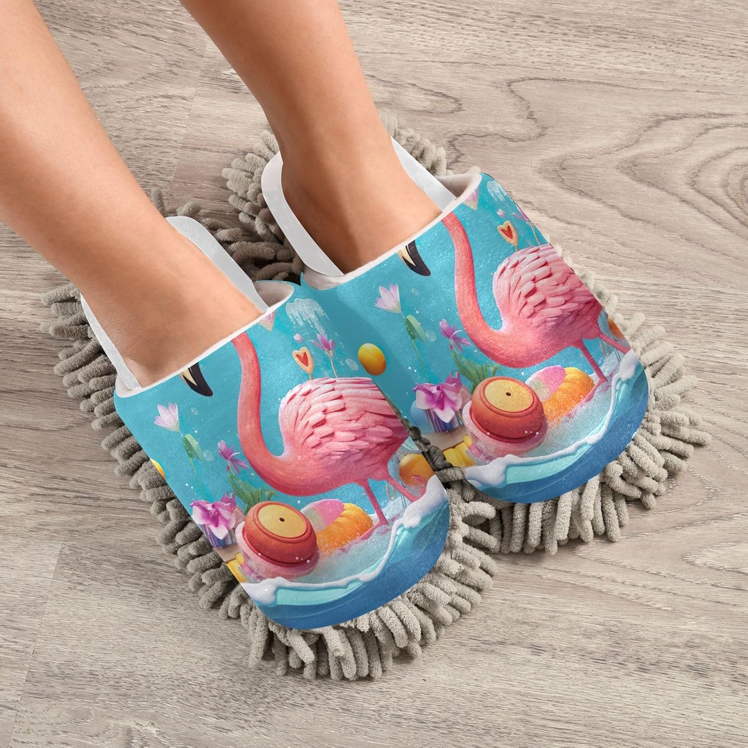 RunningBear White Beach Flamingo Mop Slippers for Home