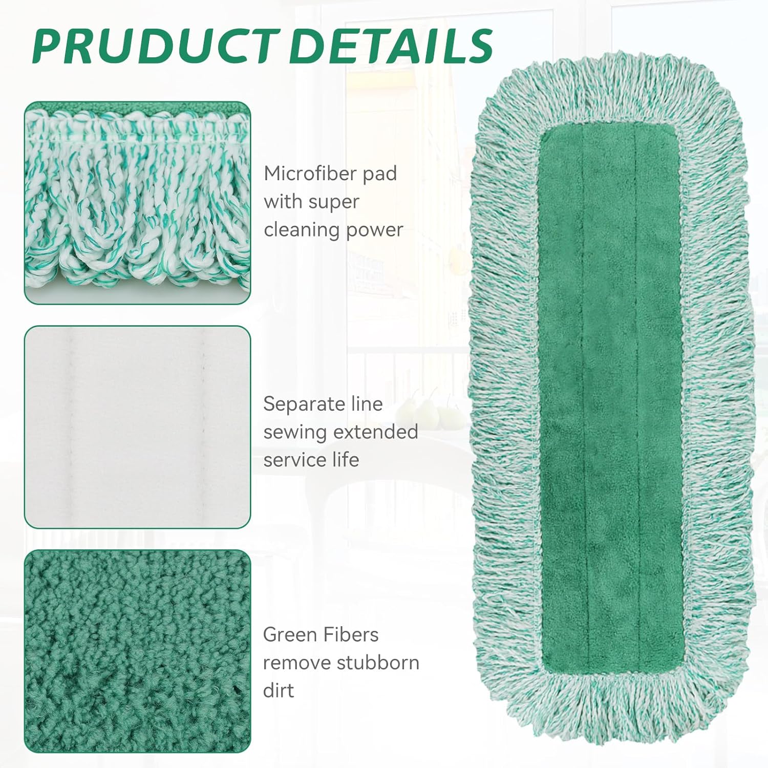 Green Microfiber Dust Mop Pads for Hardwood Tile and Laminate Floors