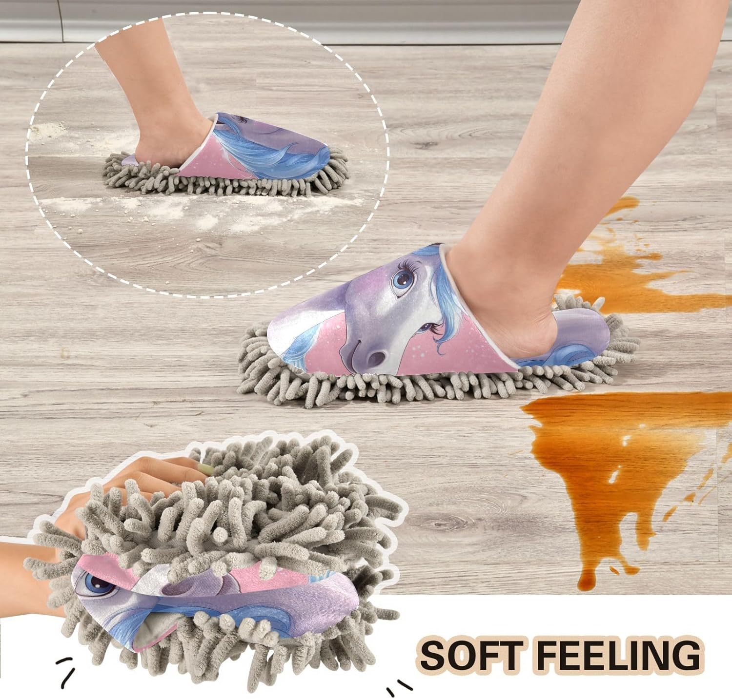 Mission Microfiber Cleaning Slippers Dreamy Horse Washable Mop Shoes for MenWomen