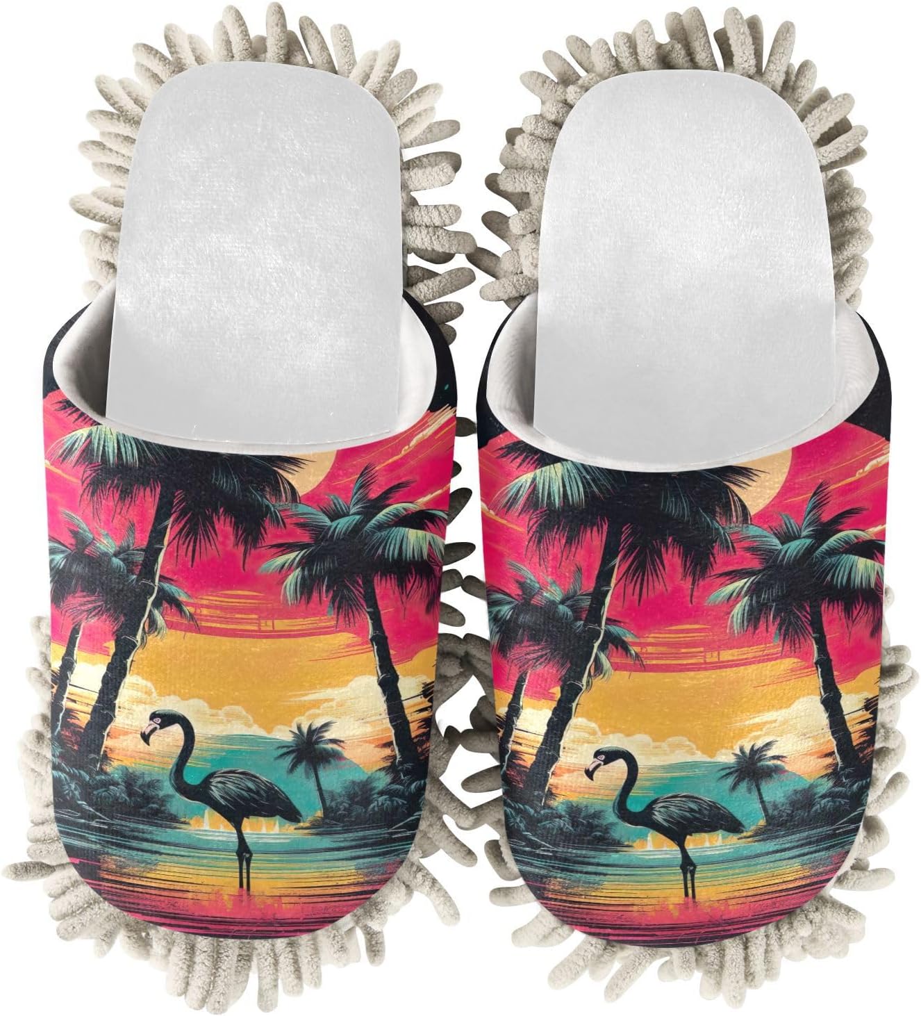 RunningBear White Tropical Flamingo Mop Slippers