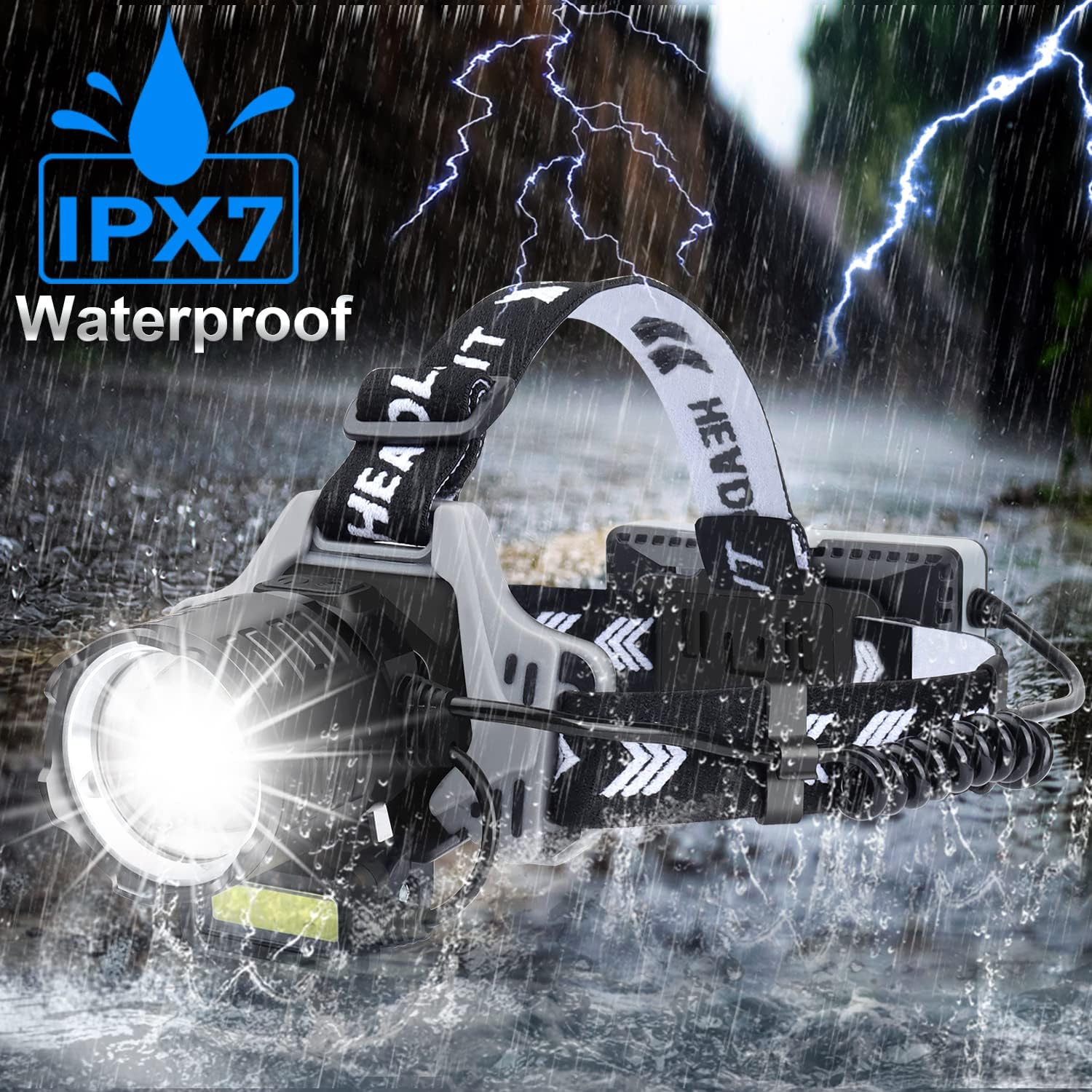 Bud K Rechargeable LED Headlamp 120000 Lumens Waterproof Perfect for Hiking