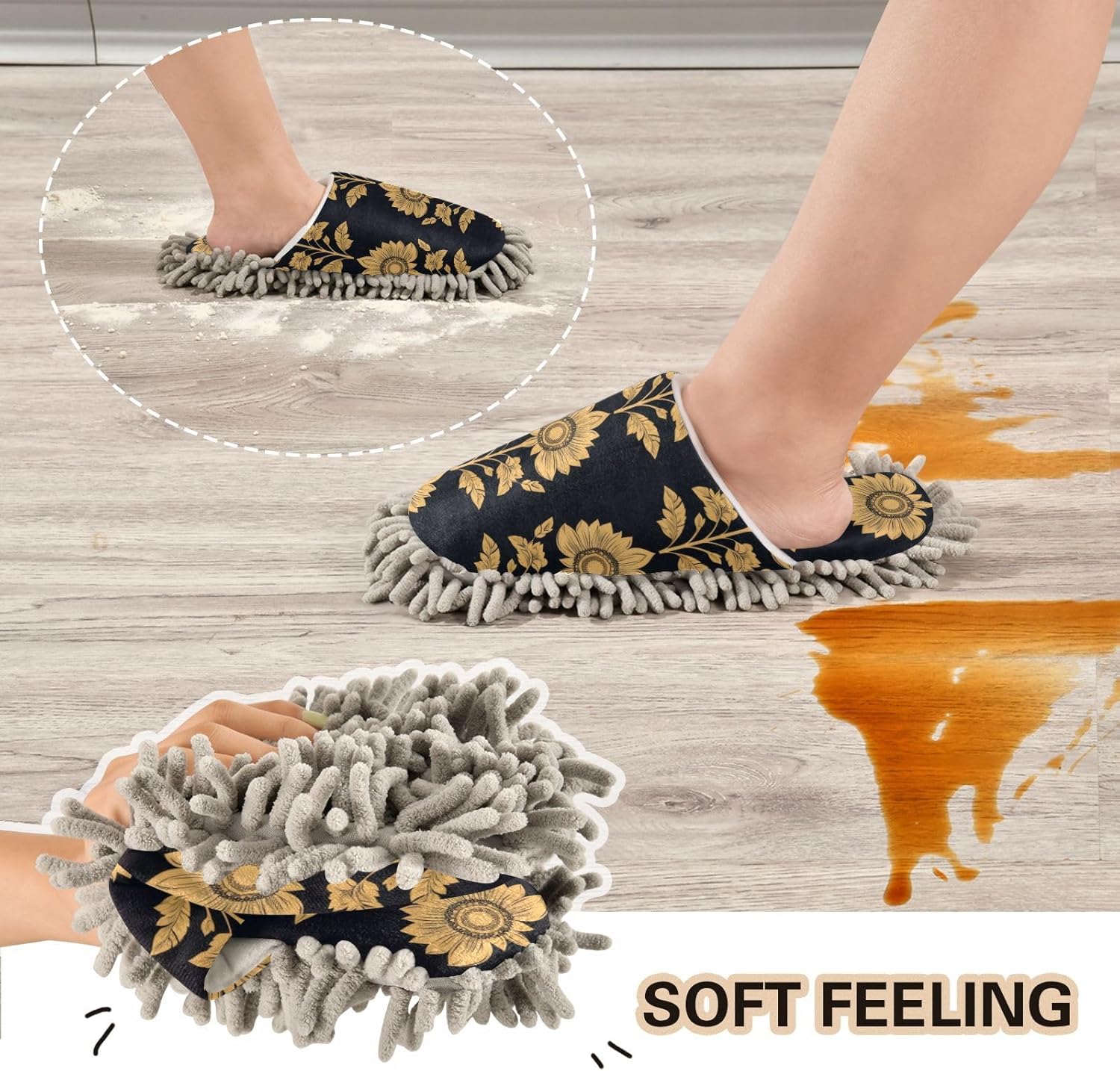 FLildon Microfiber Cleaning Slippers Mysterious Sunflower Design