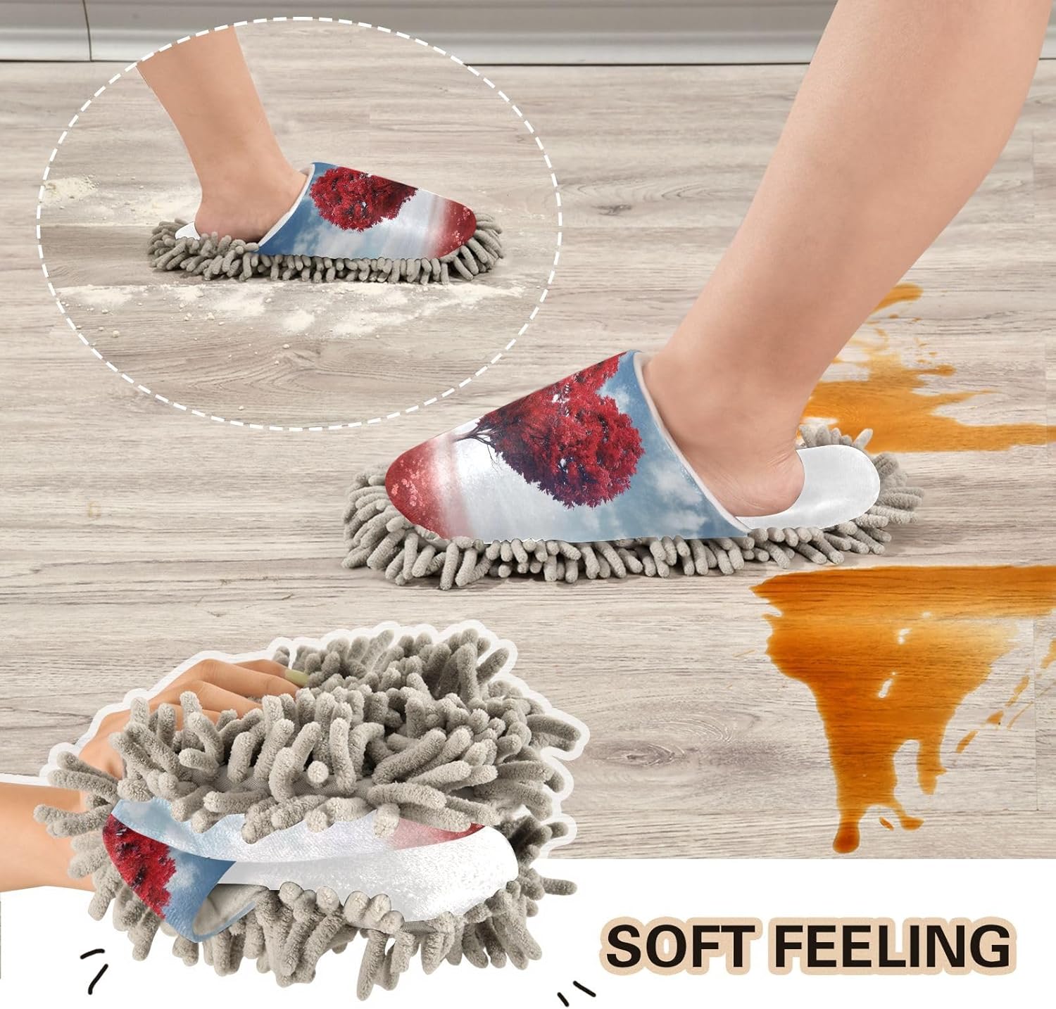 White Valentines Red Heart Tree Mop Slippers