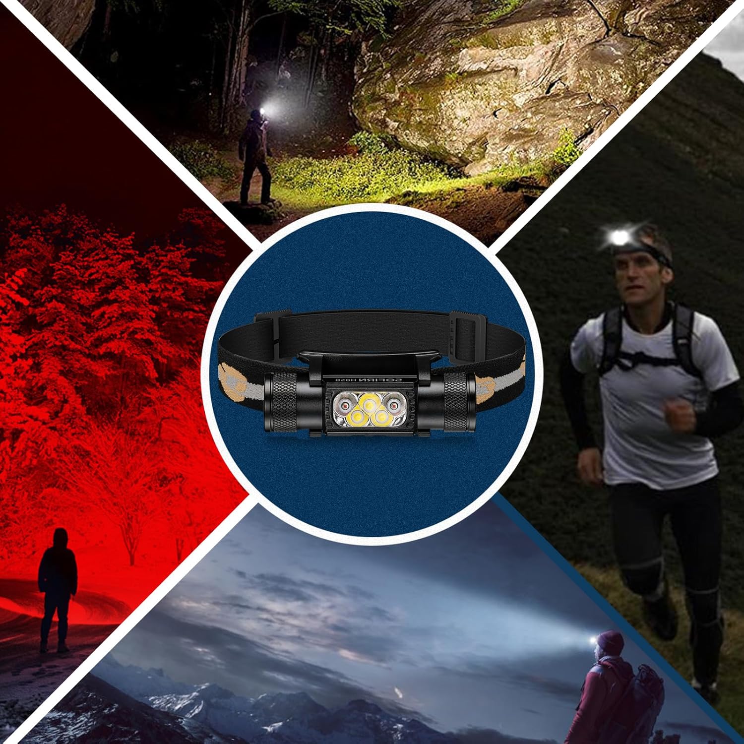 Bright Rechargeable Eco-Friendly Headlamp for Camping and Hiking