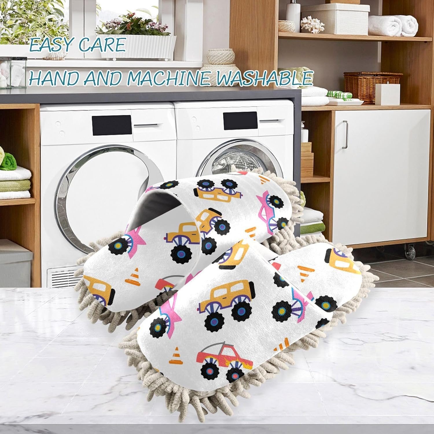 Kigai Microfiber Slippers Cartoon Trucks forLOOR Fun