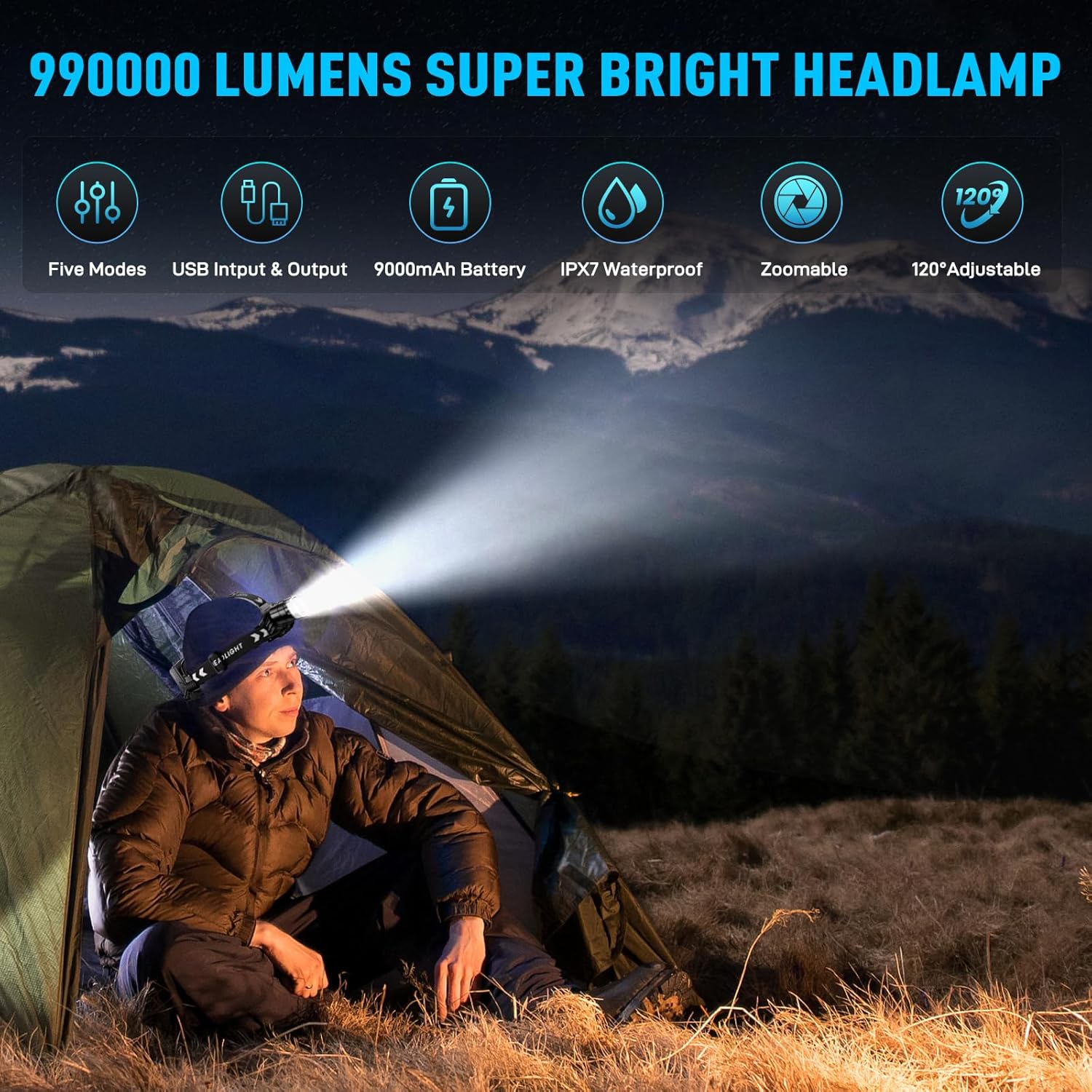 Sinvimes 990000 Lumen LED Rechargeable Headlamp