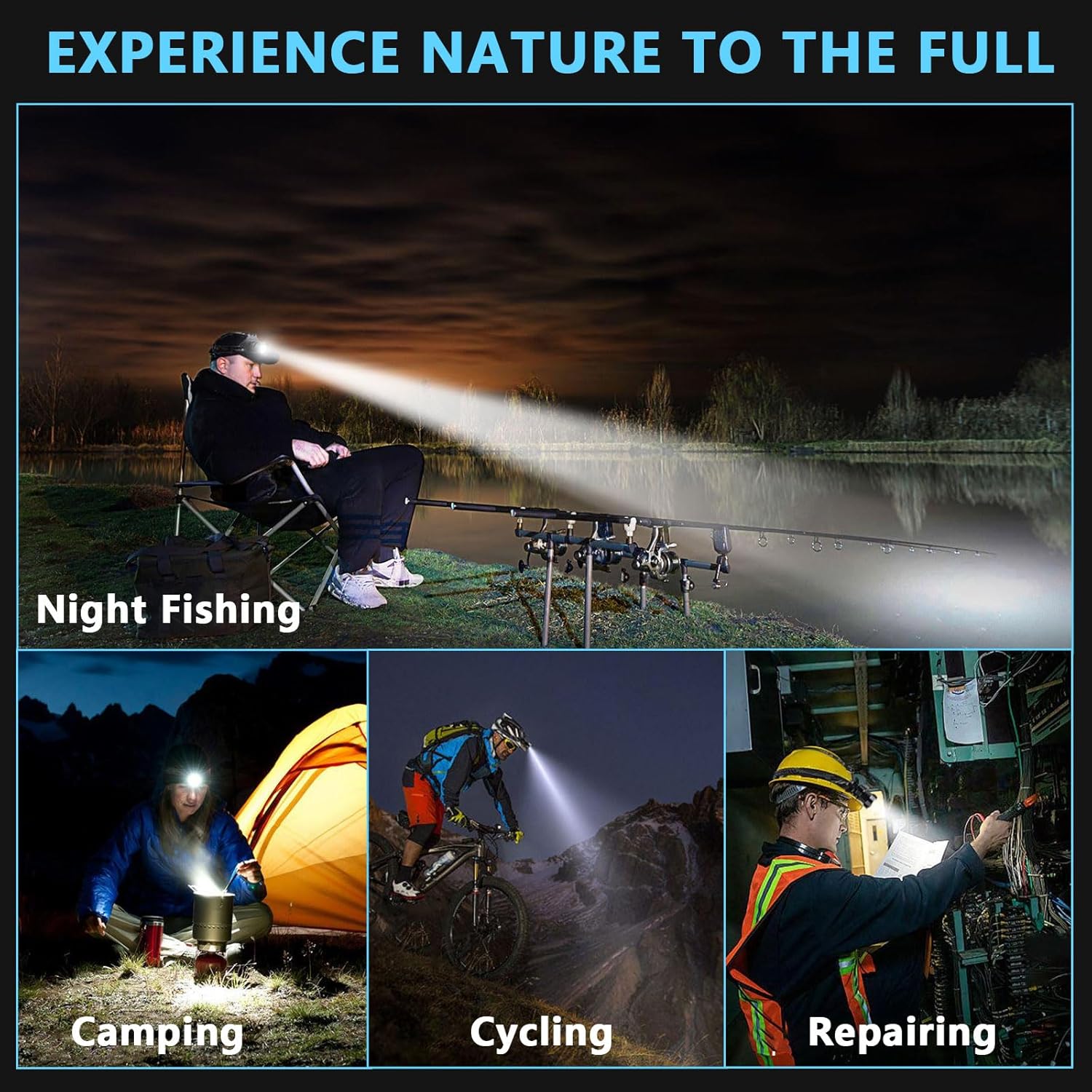 900000 Lumens LED Headlamp strobe mode waterproof adjustable arging