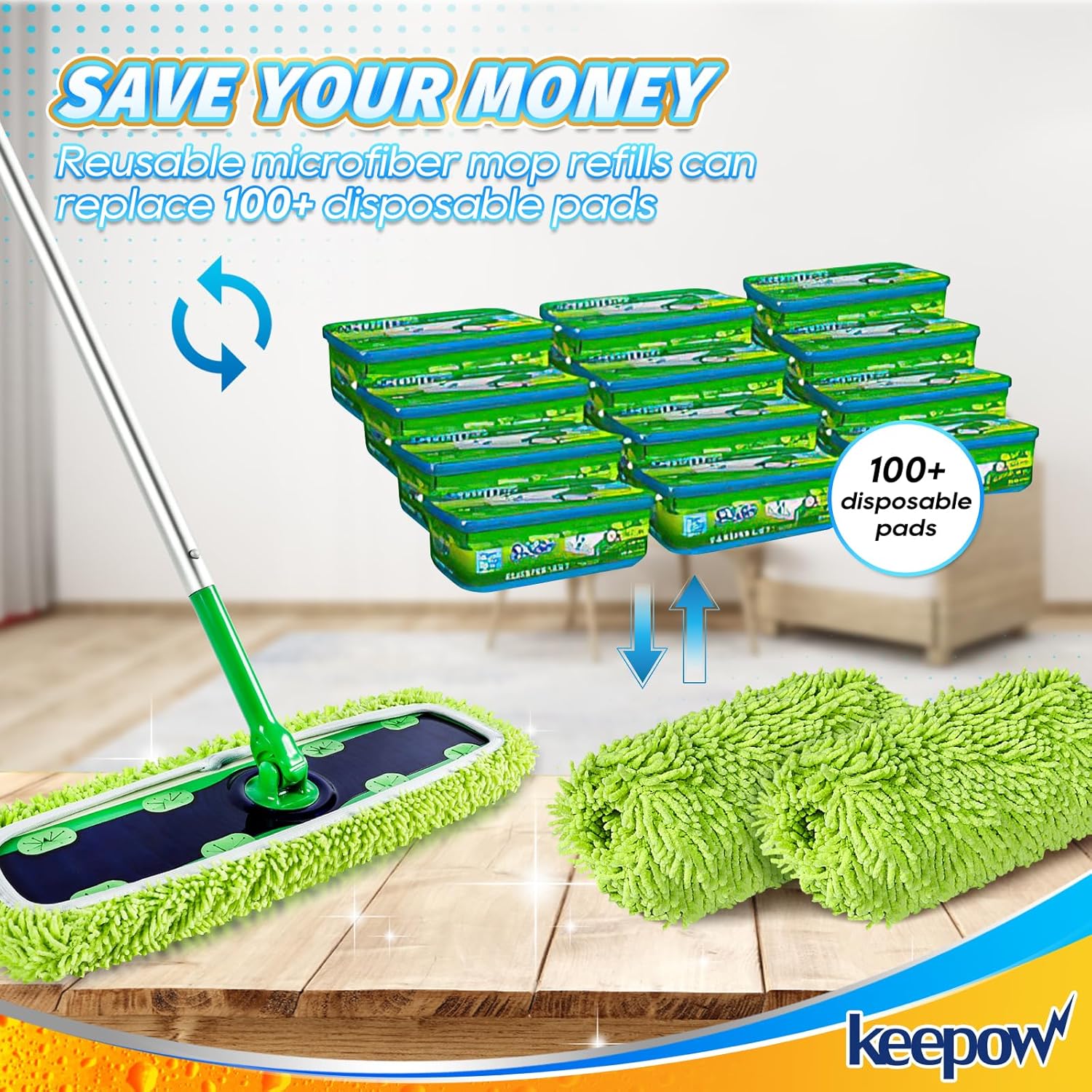 KEEPOW Reusable XL Mop Pads for Swiffer XL Sweeper