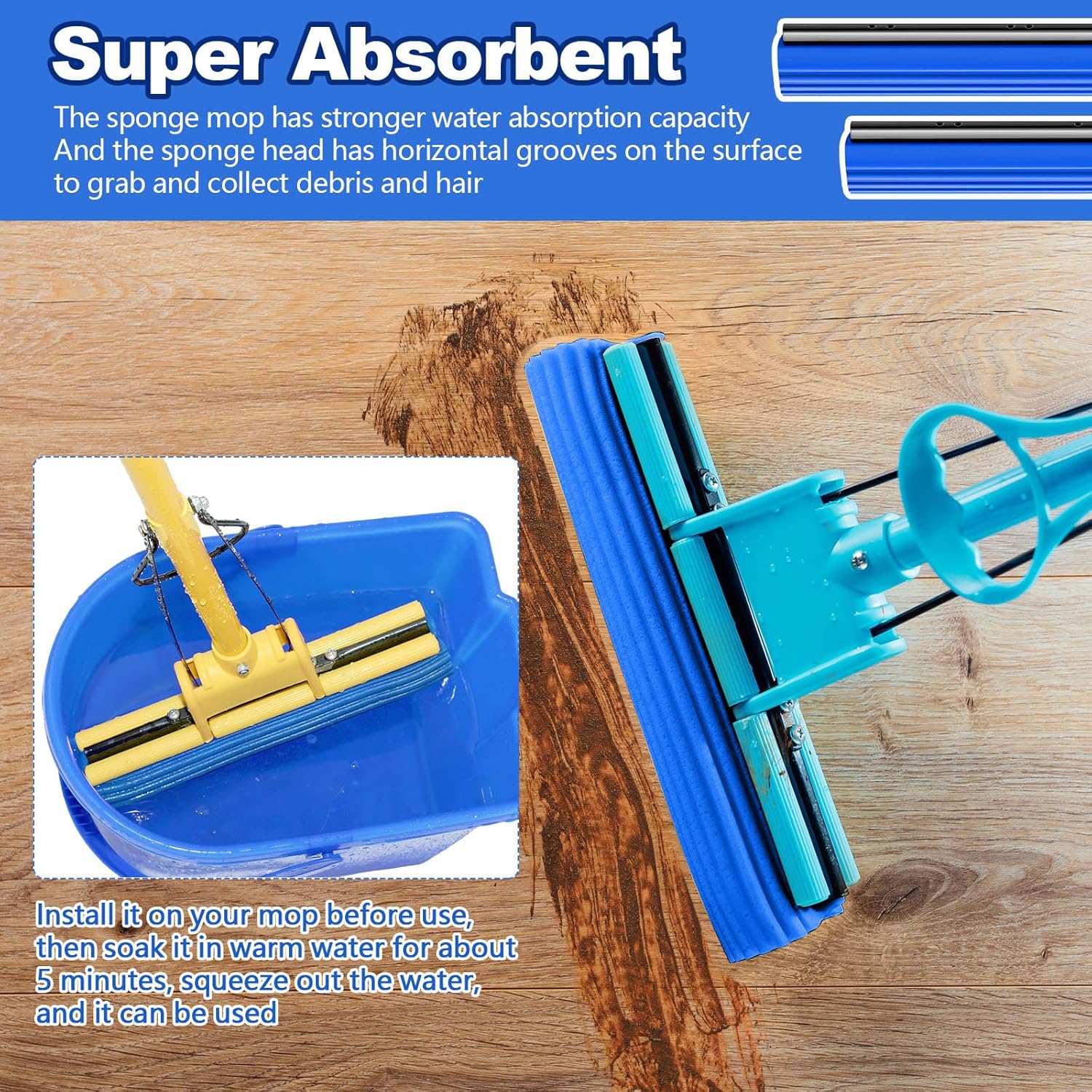 10 Pcs Blue Sponge Roller Mop Refill Heads