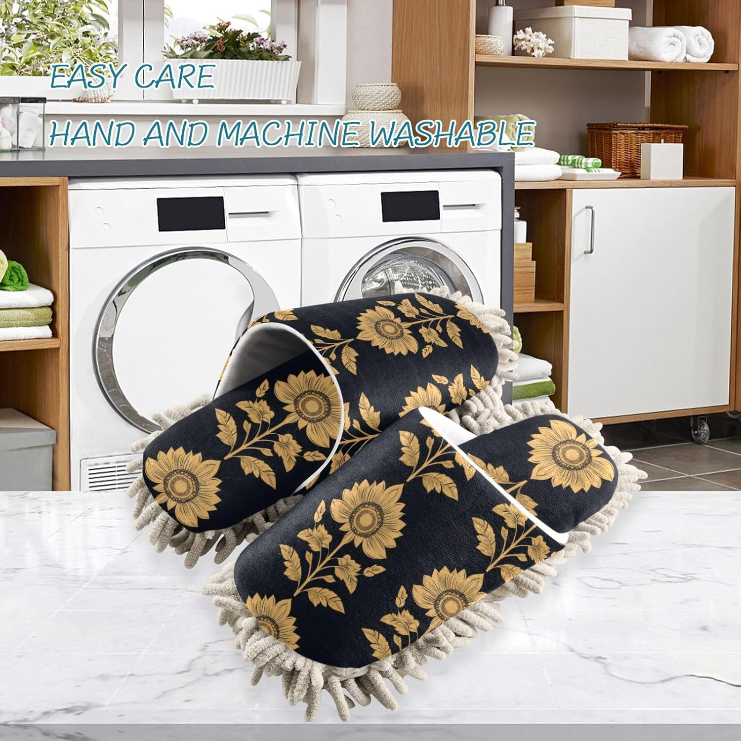 FLildon Microfiber Cleaning Slippers Mysterious Sunflower Design