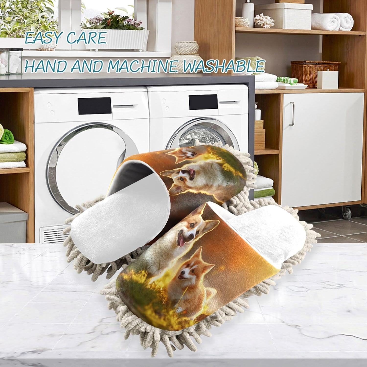 Running Bear White Sunset Dogs Mop Slippers Cozy Effective Floor Cleaning Tool