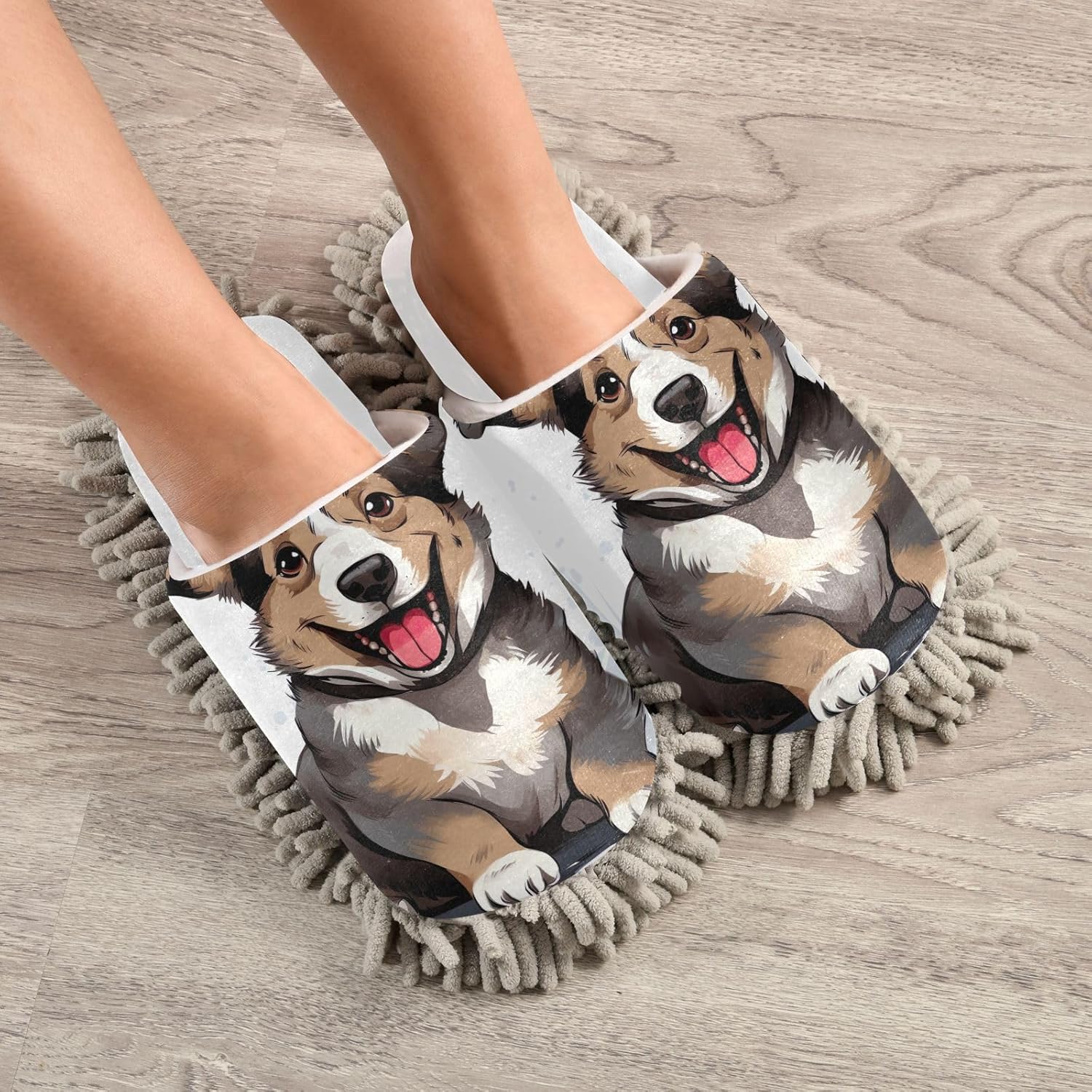 RunningBear White Corgi Mop Slippers