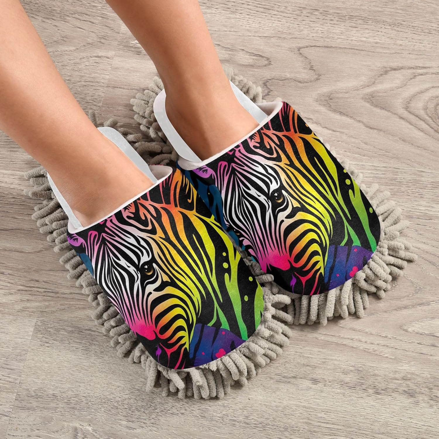 White Zebra Mop Slippers for Floor Cleaning