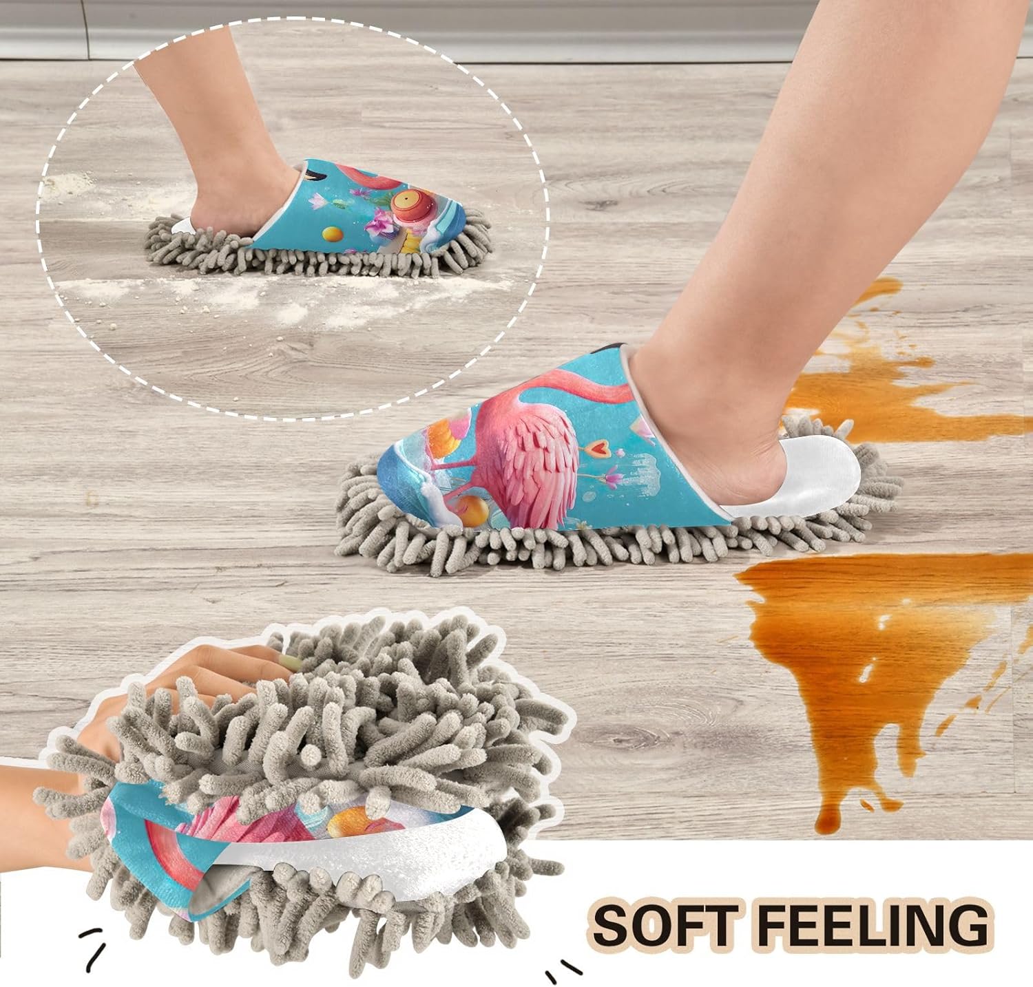 RunningBear White Beach Flamingo Mop Slippers for Home