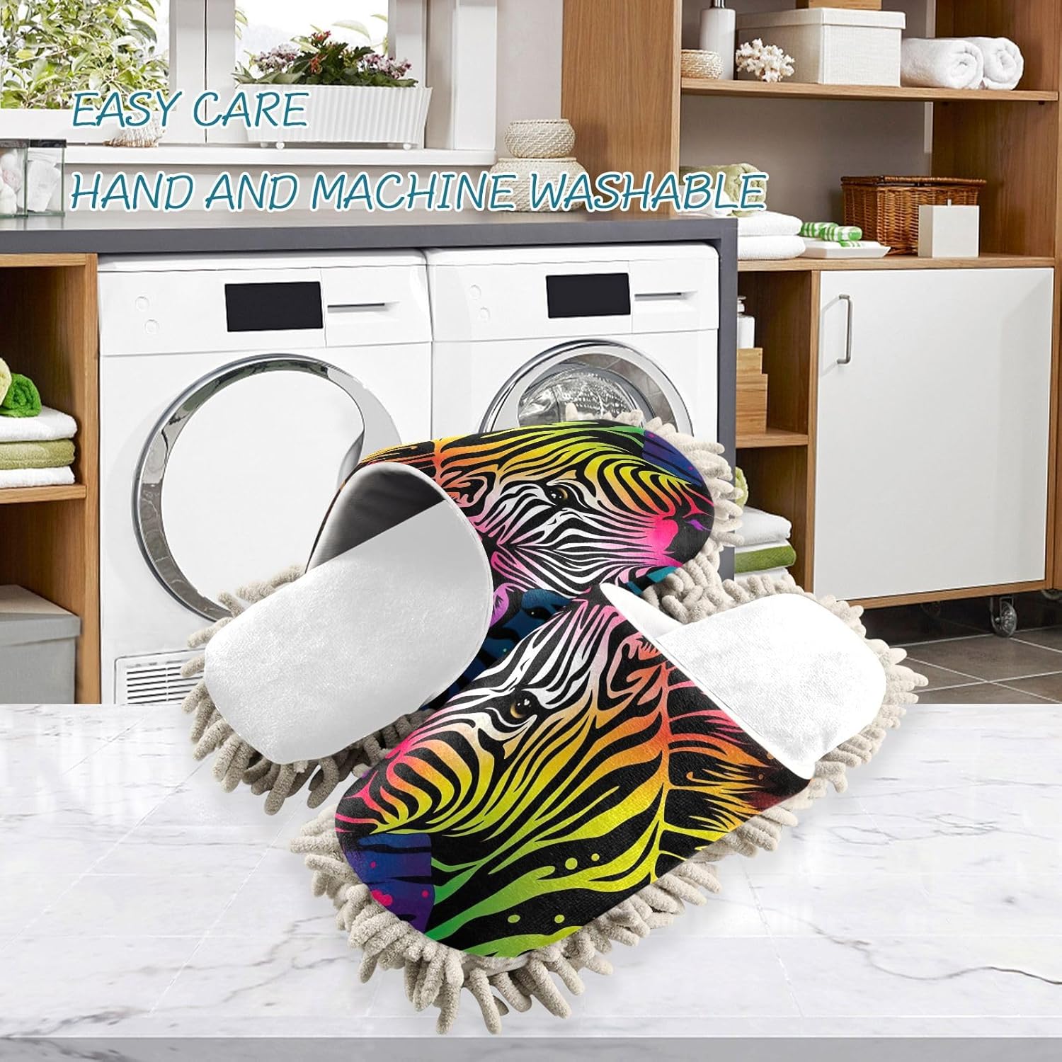White Zebra Mop Slippers for Floor Cleaning