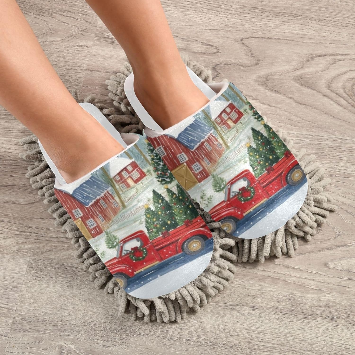 Running Bear White Christmas Trees Farmhouse Mop Slippers