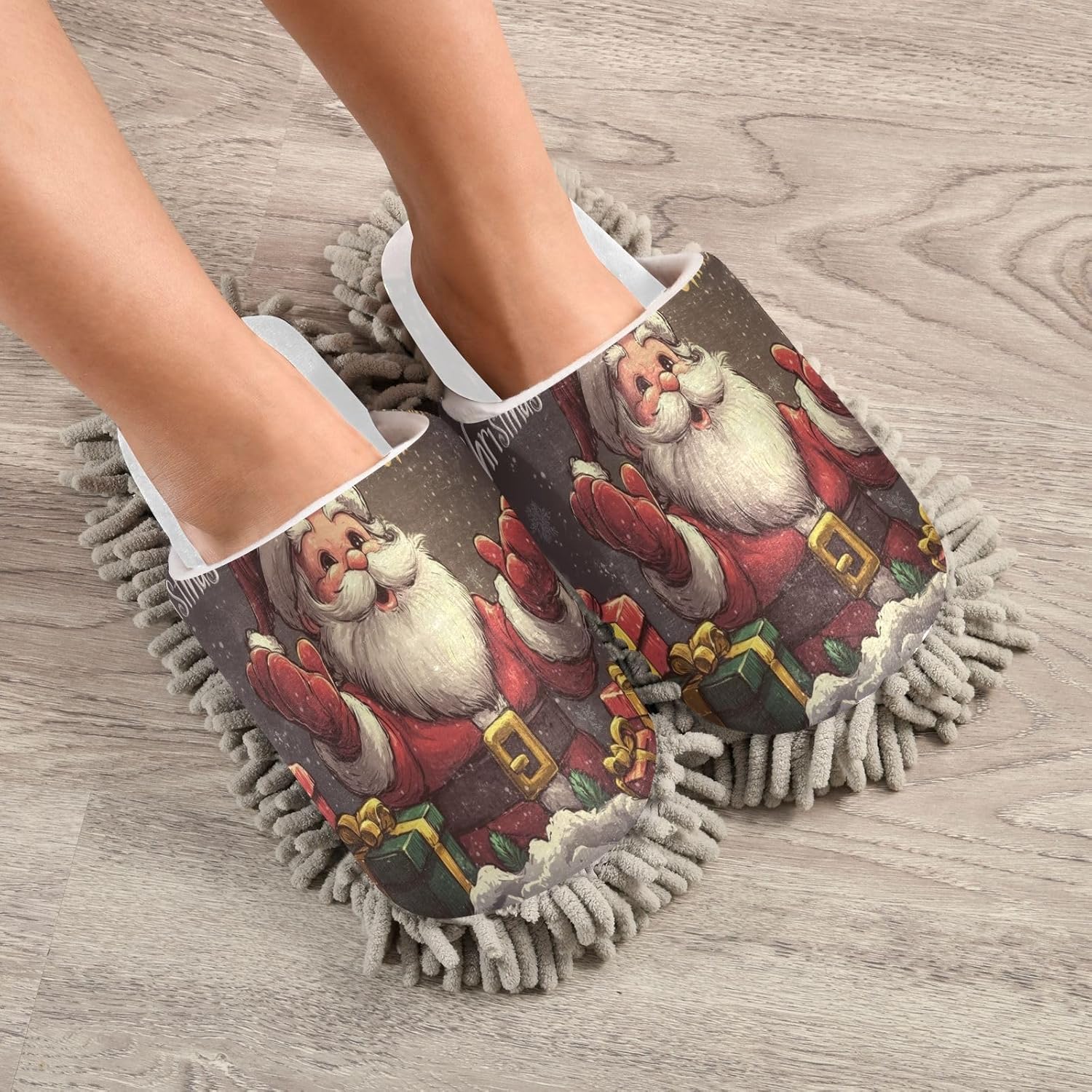 Santa Mop Slippers for a Tidy Home