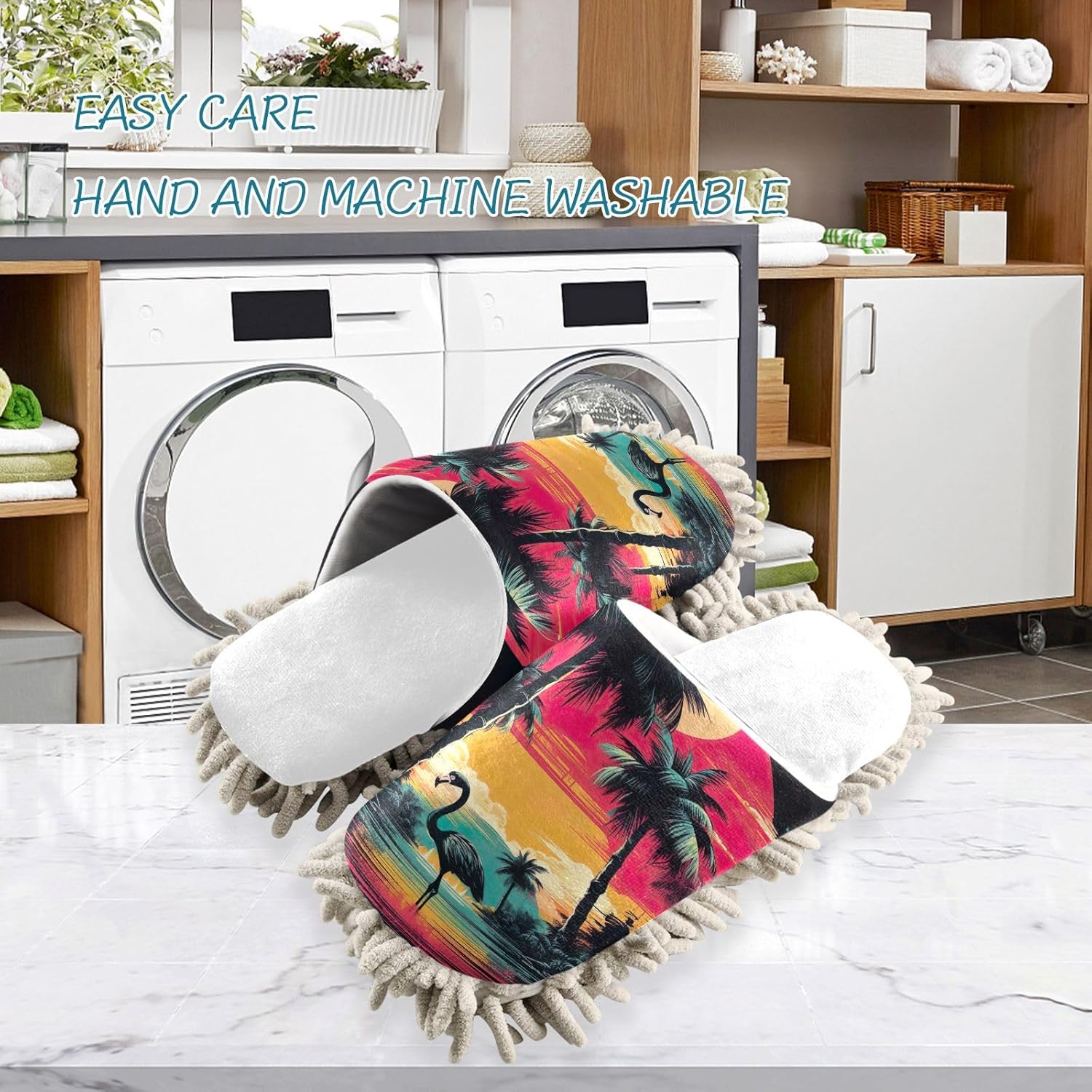 RunningBear White Tropical Flamingo Mop Slippers