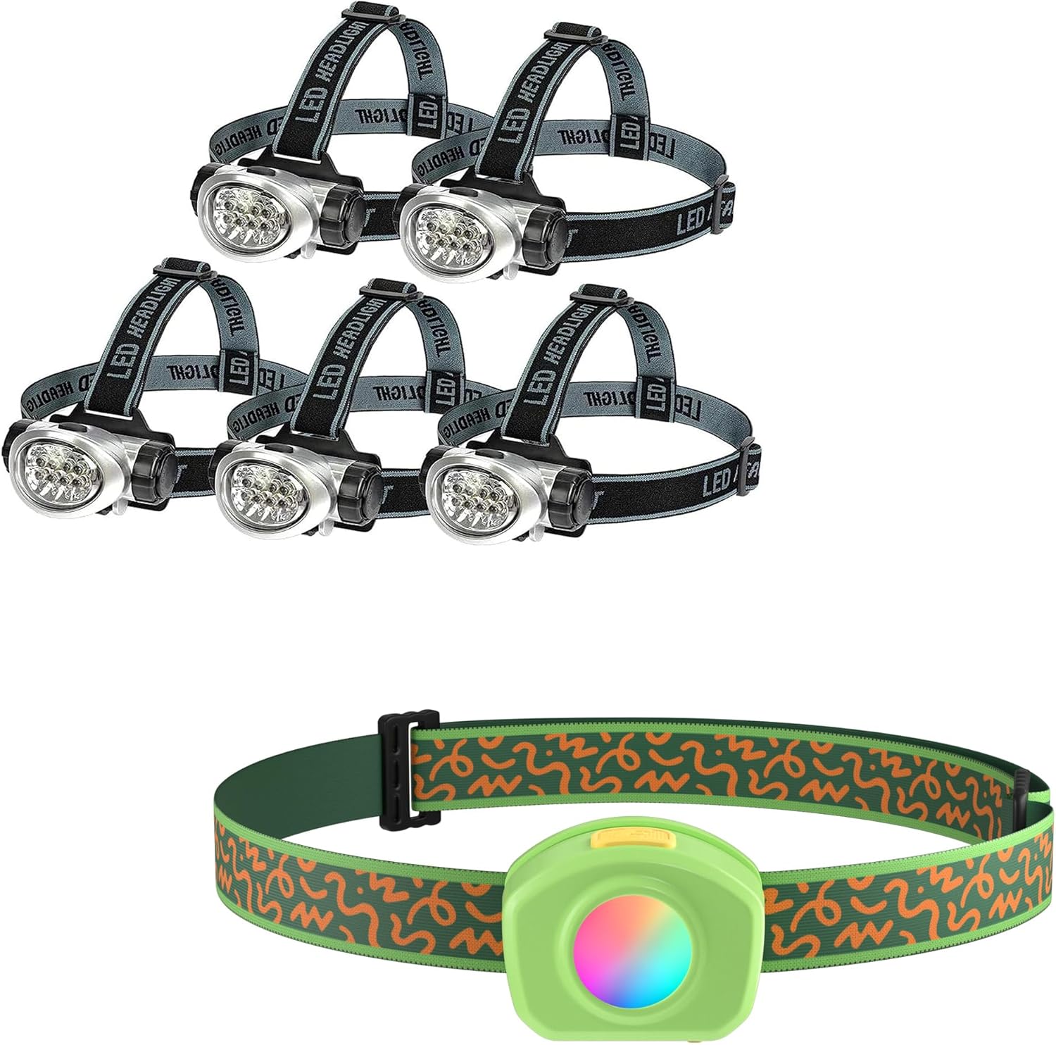 5-Pack Rechargeable LED Headlamp for Camping