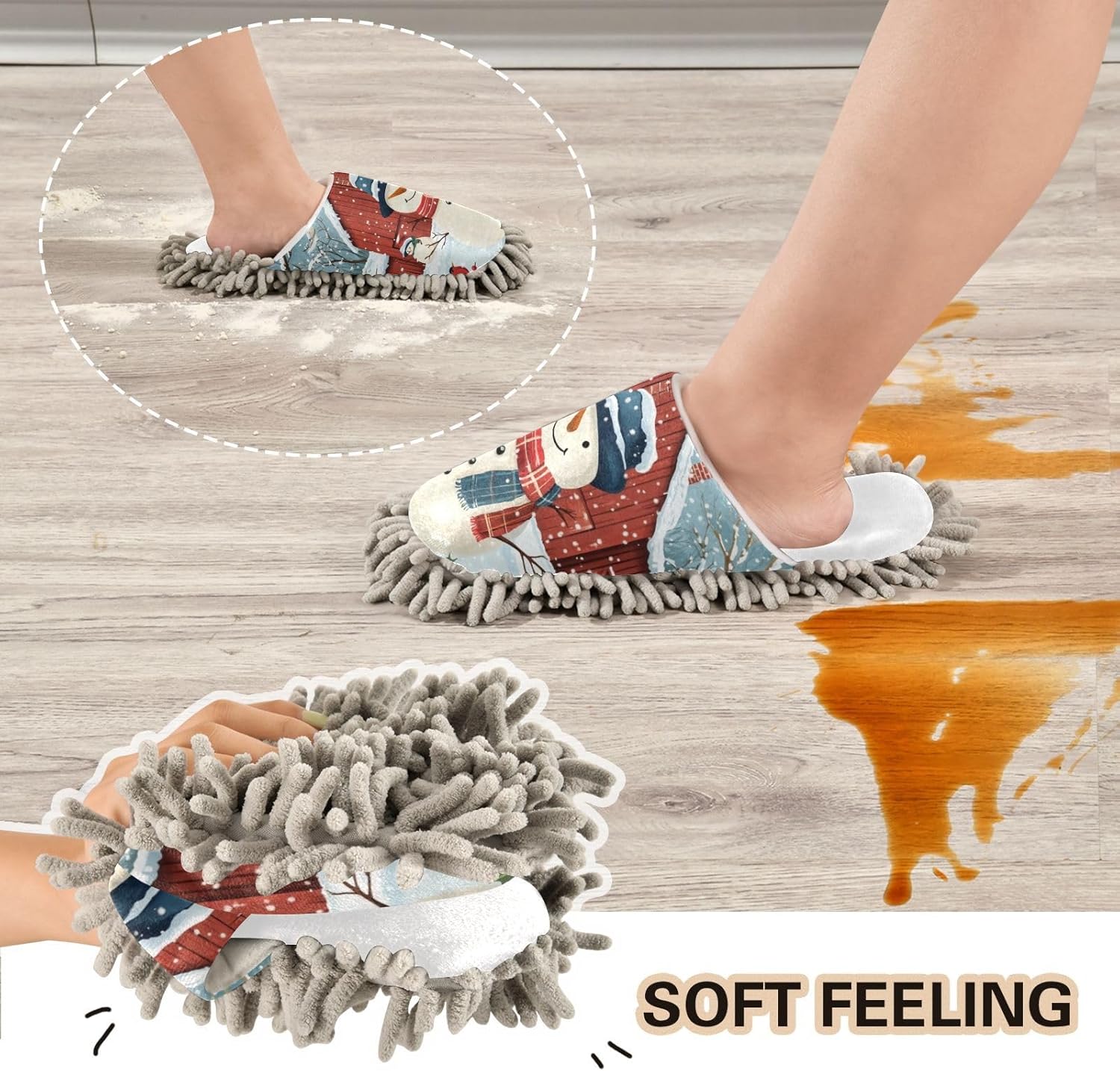 White Christmas Running Bear Mop Slippers