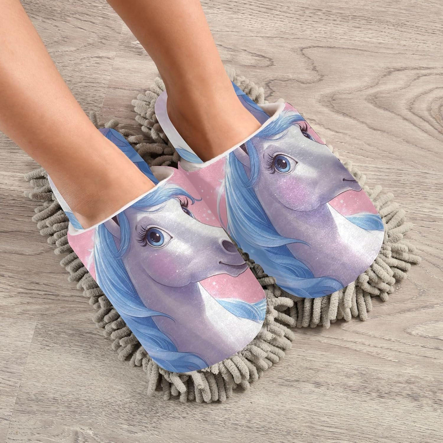 Mission Microfiber Cleaning Slippers Dreamy Horse Washable Mop Shoes for MenWomen