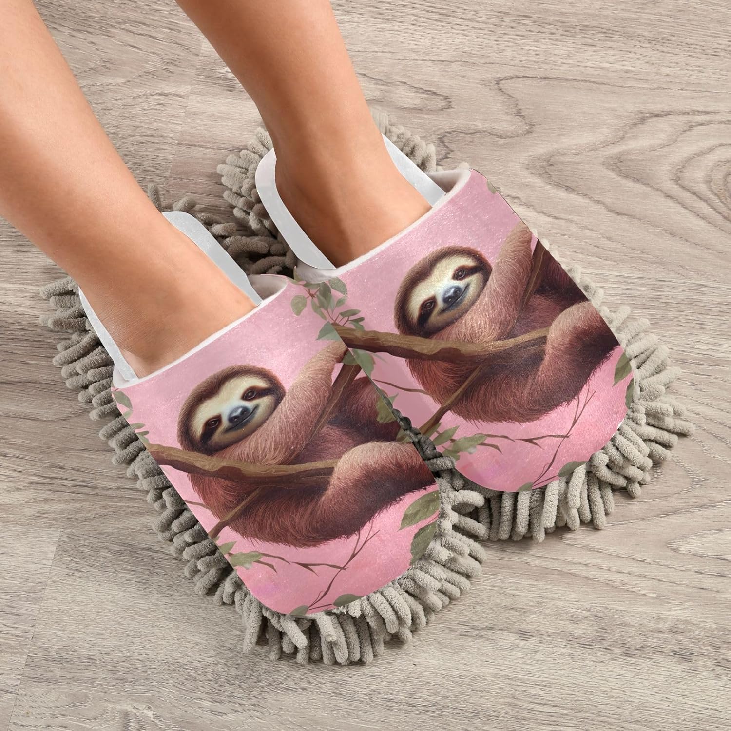 RunningBear White Sloth mop slippers for a clean office