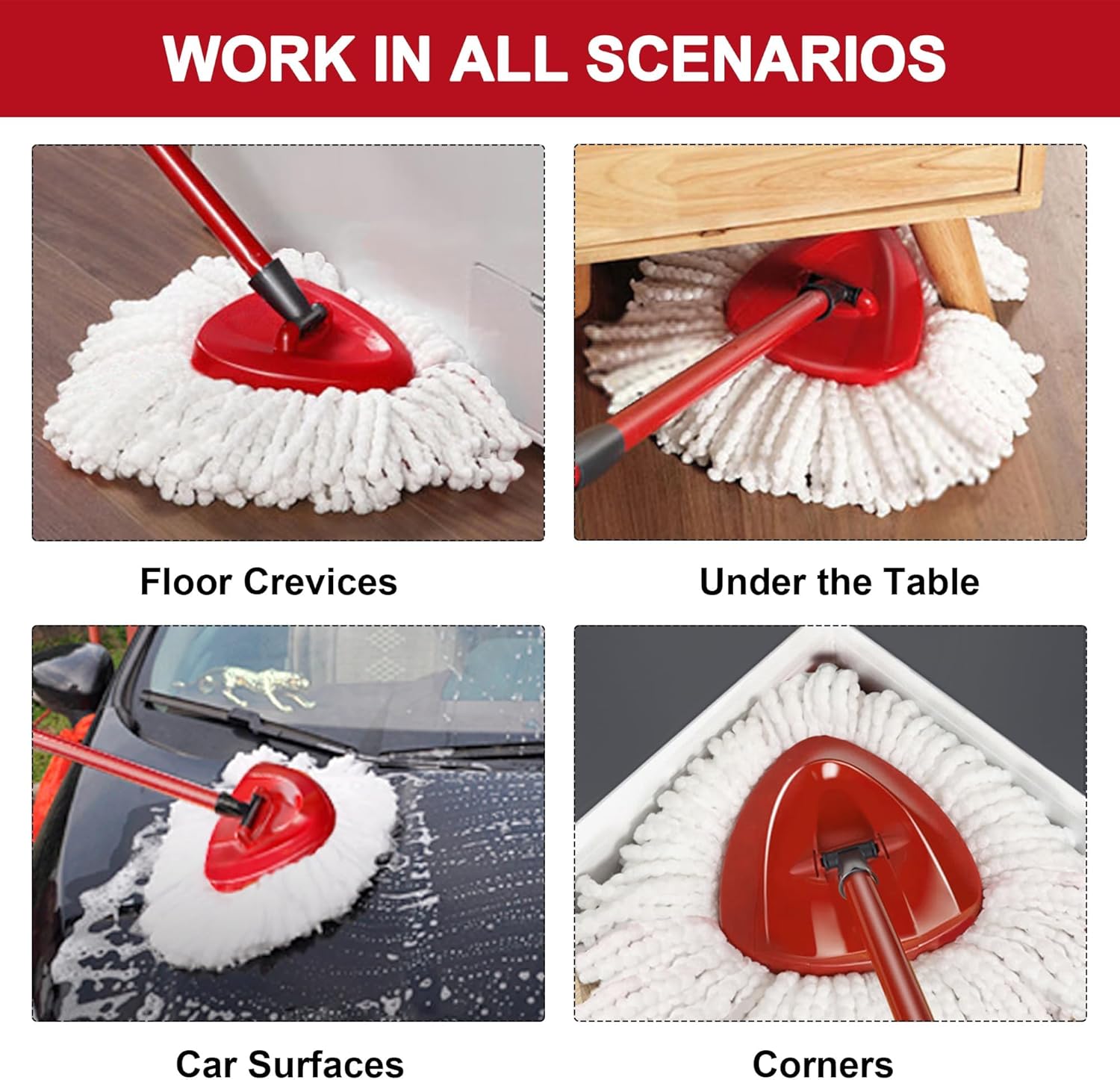 4 Pack Mop Heads for Easy Wrin Spin Mop Ensure Deep Clean