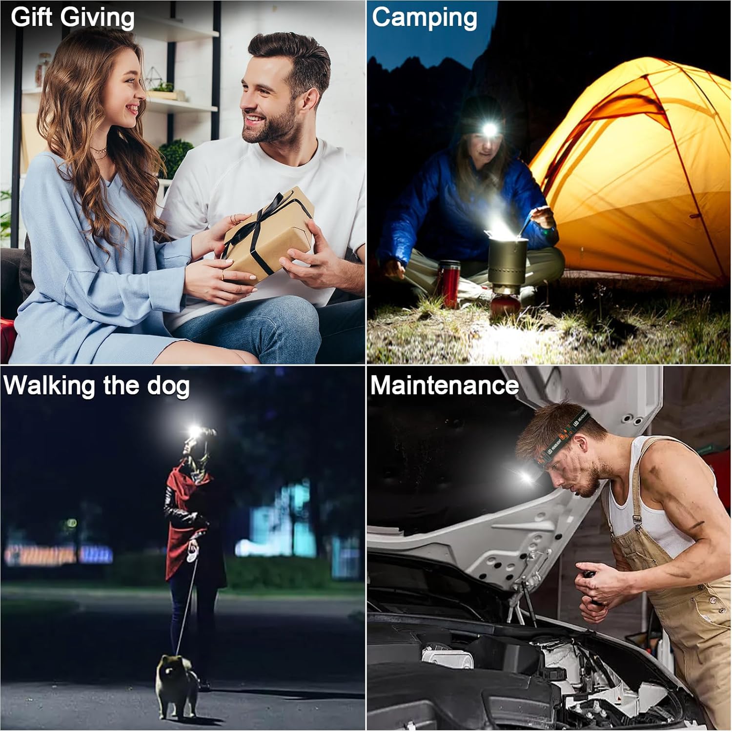 Rechargeable Headlamp 2-Pack 2500 Lumens with Motion Sensor 10 Lighting Modes