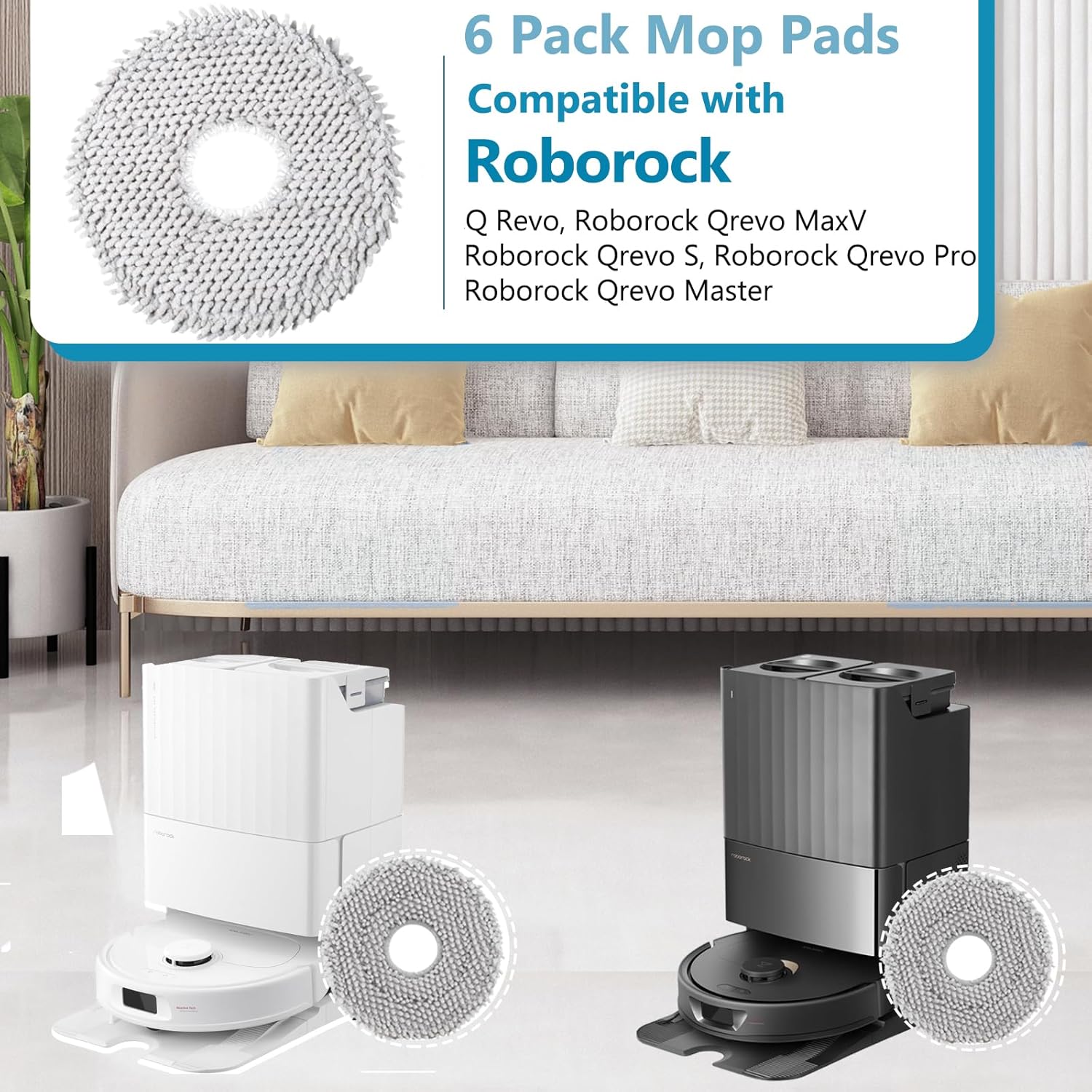 KGCMop Pad Replacement Roborock Q RevoMasterMAXVSPRO Washable Microfiber 6-Pack