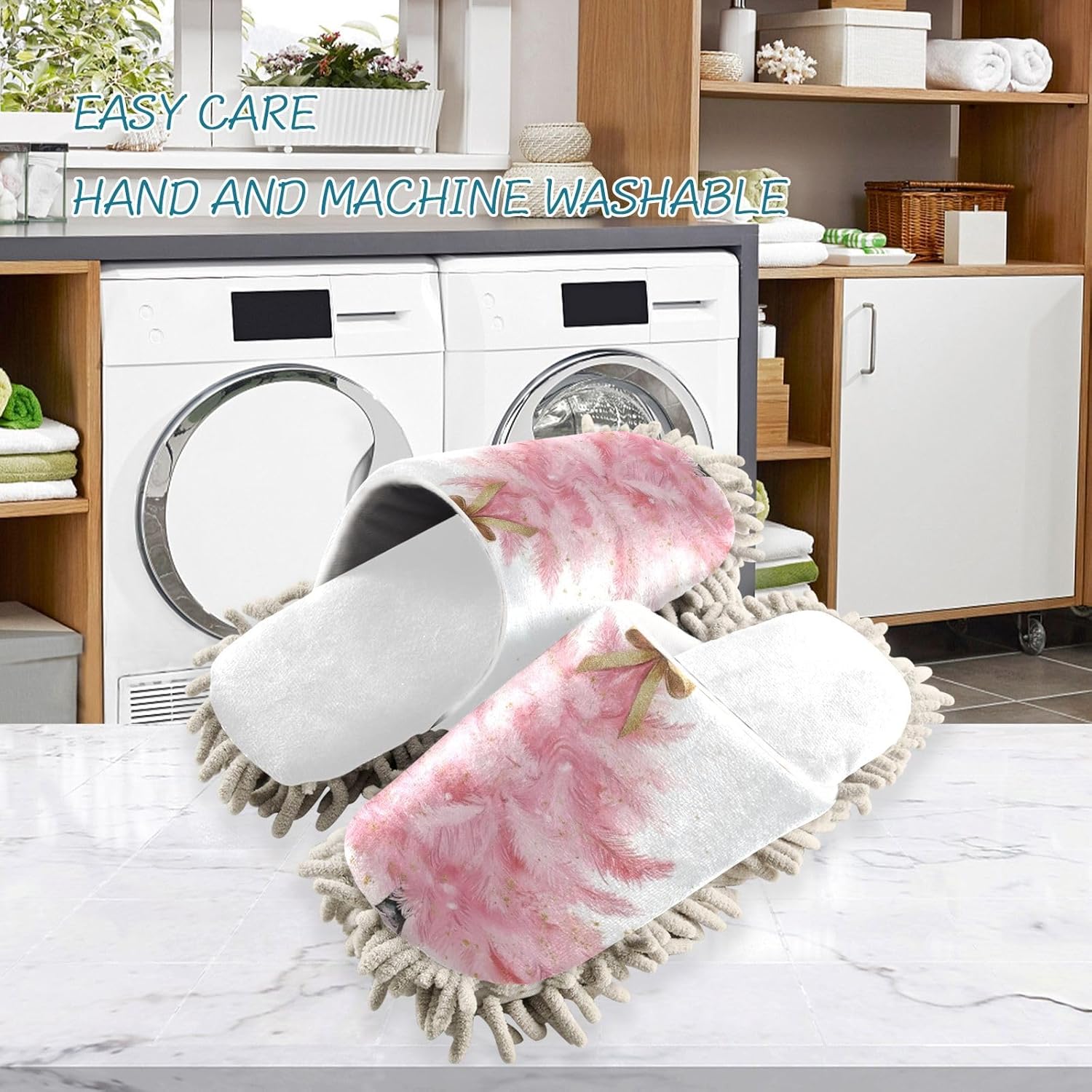 RunningBear White Pink Mop Slippers for Floor Cleaning 1