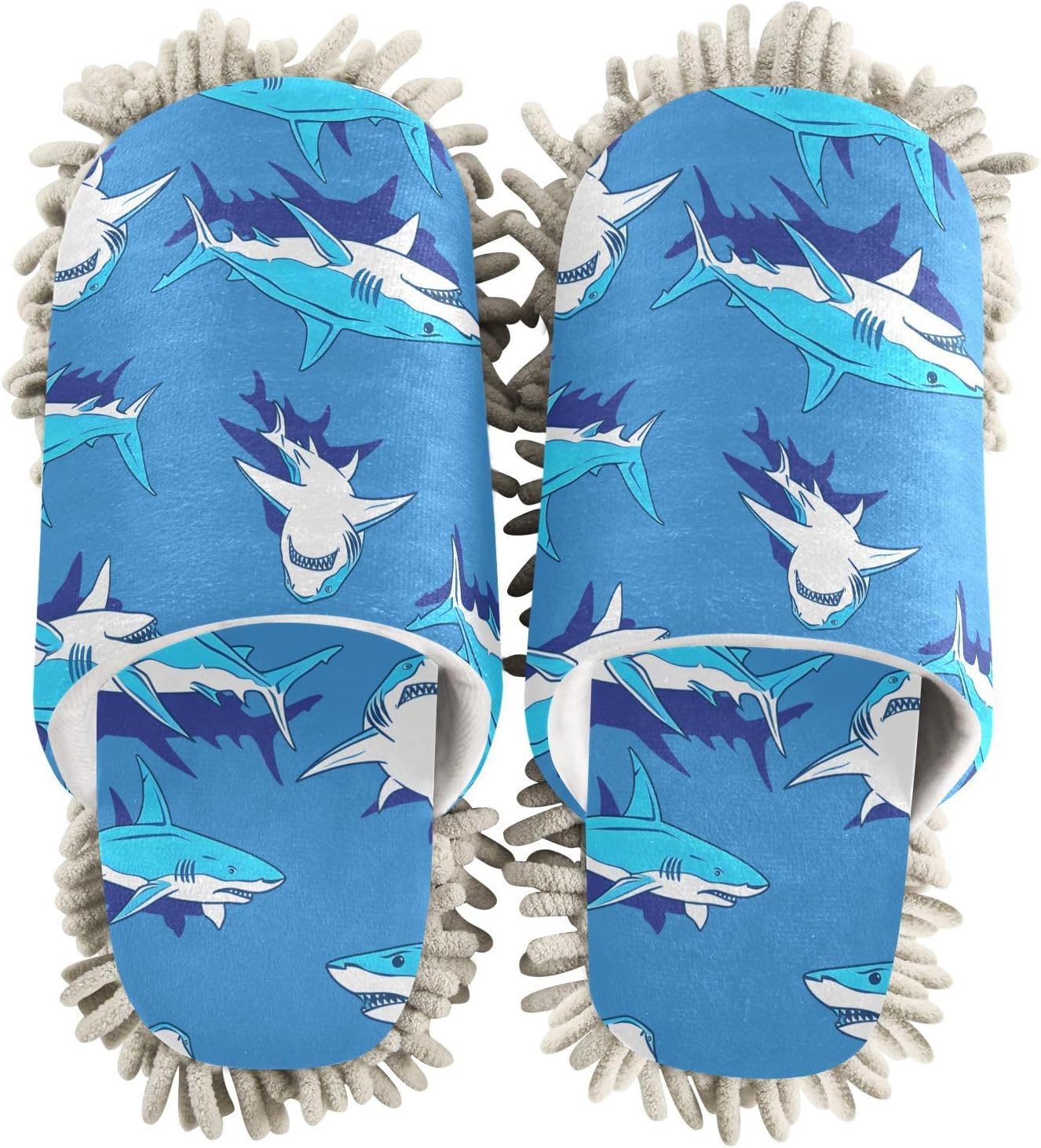 RunningBear Sharks Blue Mop Slippers for Kitchen Cleaning