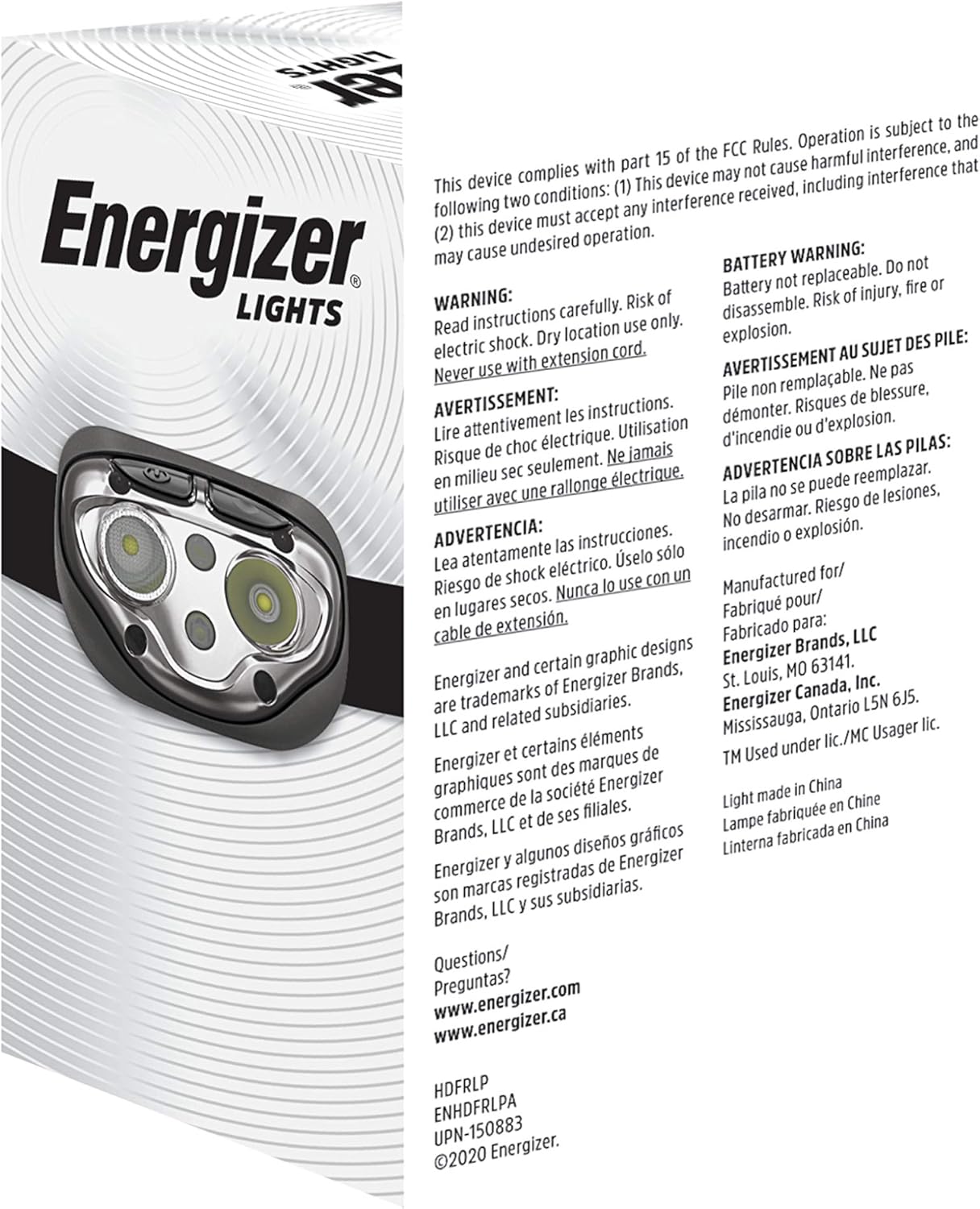 Energizer Rechargeable LED Headlamp Pro400 IPX4 Waterproof camping light