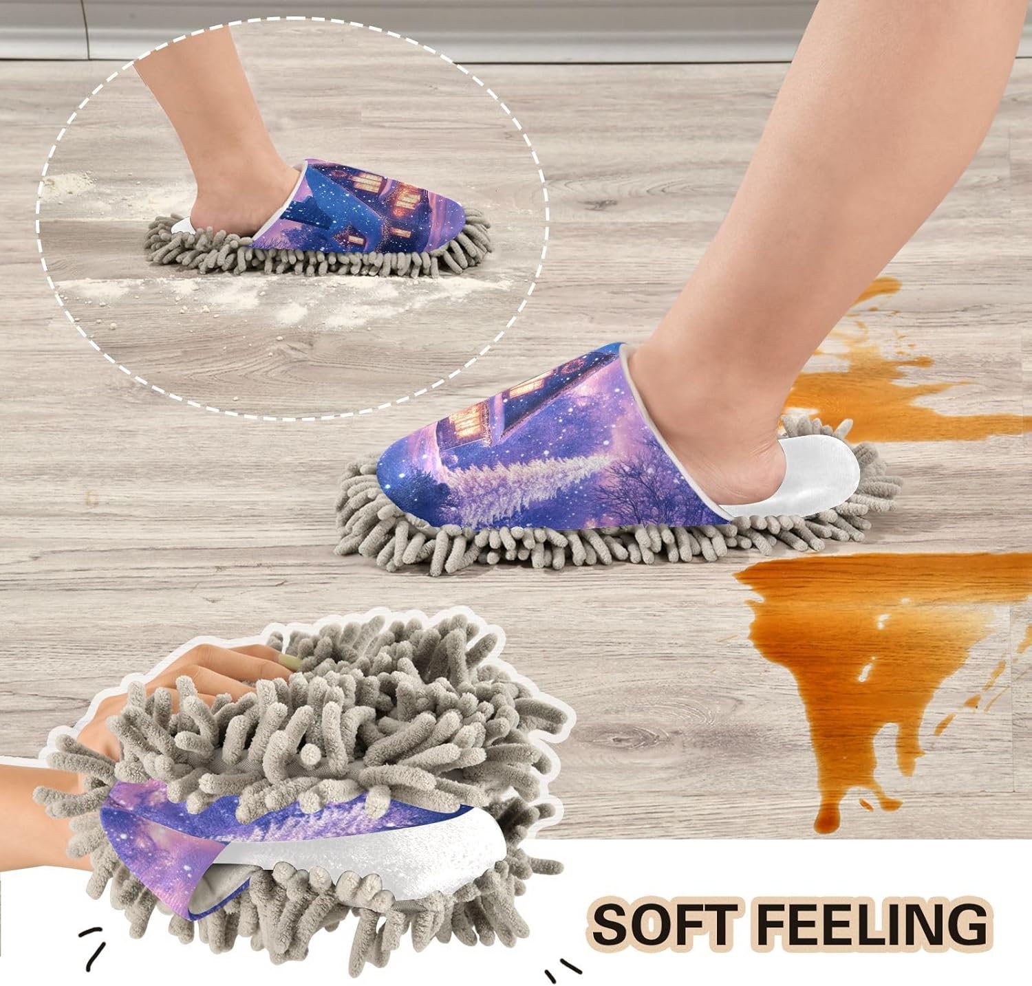 White Christmas Snowy Night House Mop Slippers for Women Men