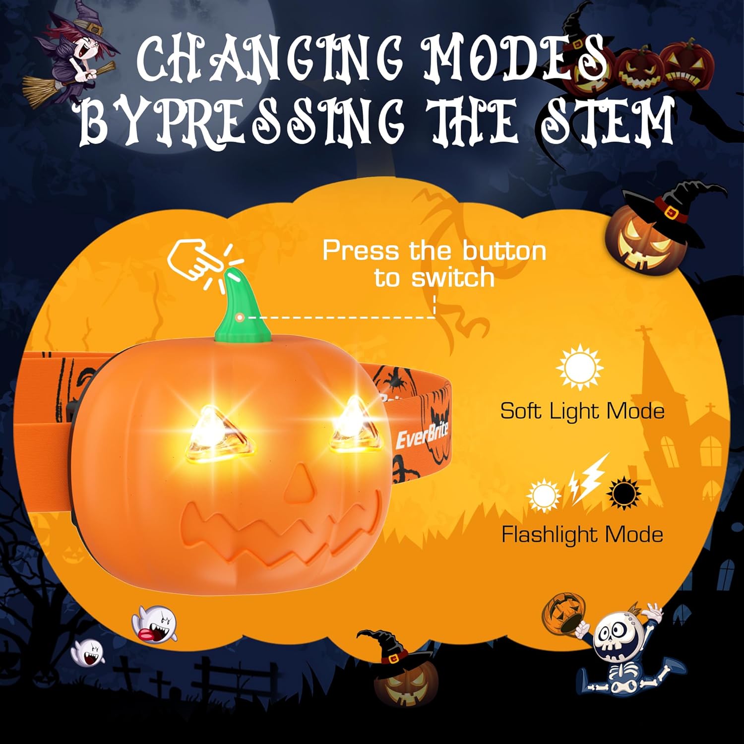 EverBrite Halloween Lantern Headlamp Set 2 of Each with Flashlight