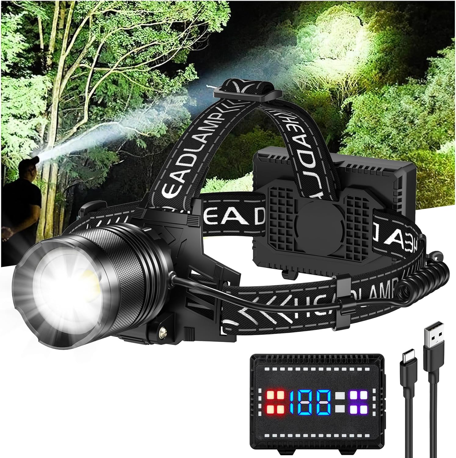 Cinlinso 990000 Lumens 90 Adjustable Headlamp