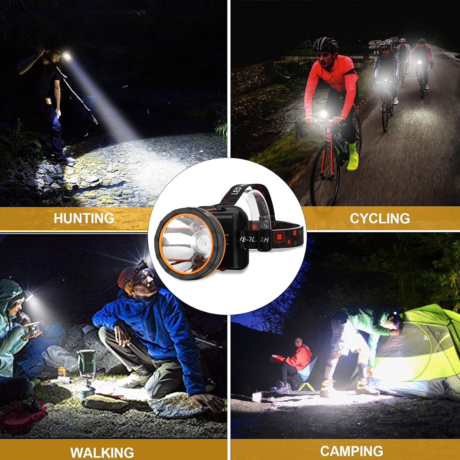 Aikertec Rechargeable Headlamp Waterproof 1000m Light 2 Modes Outdoor Essentials