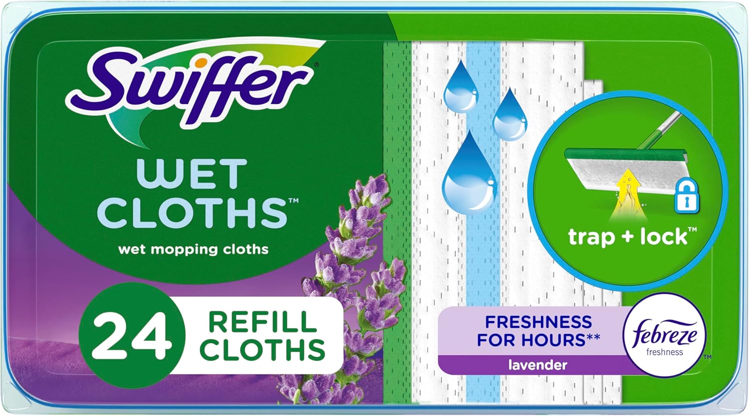 Swiffer Sweeper Wet Mopping Cloths with Febreze Freshness Lavender Vanilla 24-Pack