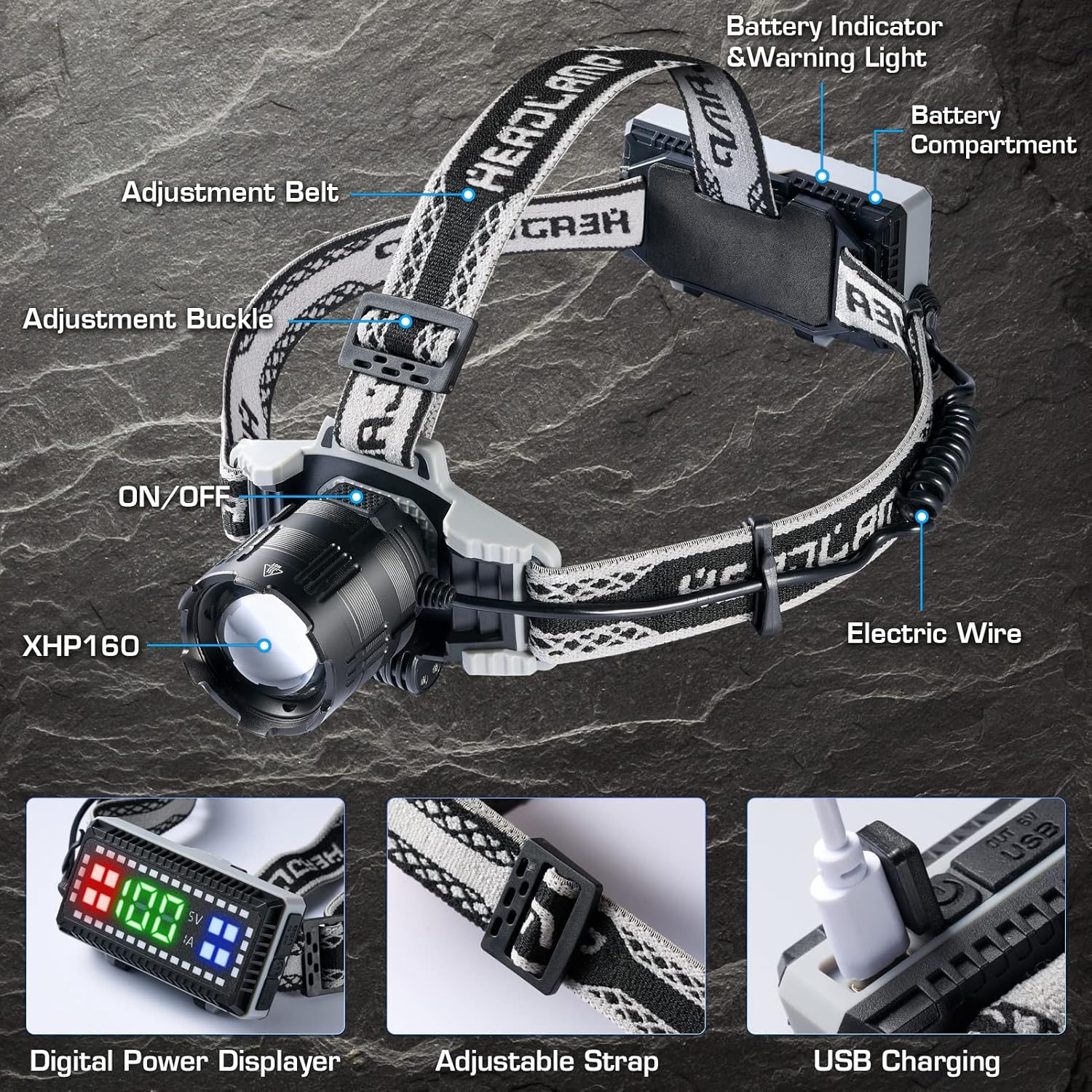 BROVAVE Rechargeable Headlamp 100000 Lumens Red Safety Lights 4 Modes IPX6 Waterproof