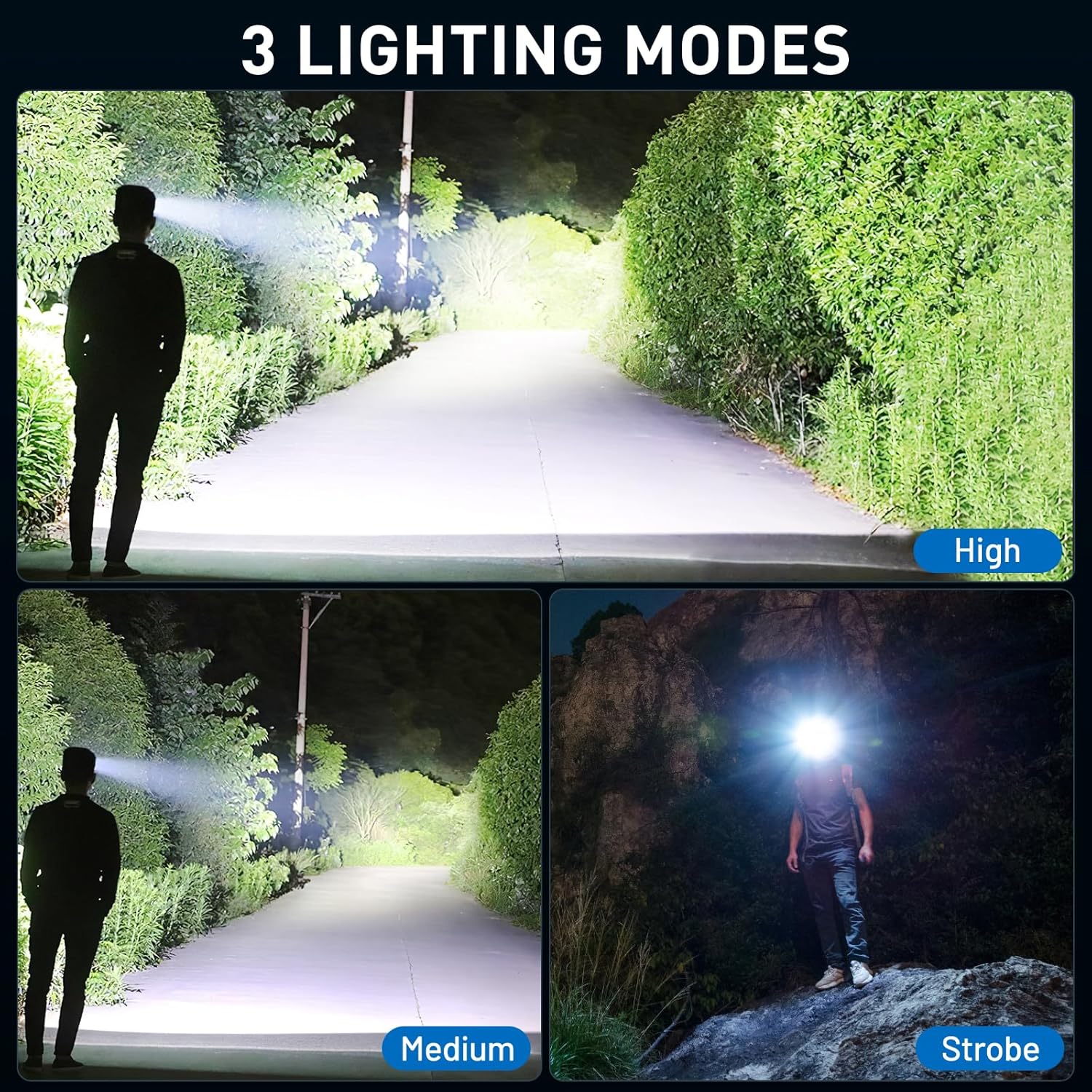 CrazyBrace Rechargeable LED Headlamp 2-Pack 990000 Lumen 12H Long Runtime Waterproof Adjustable