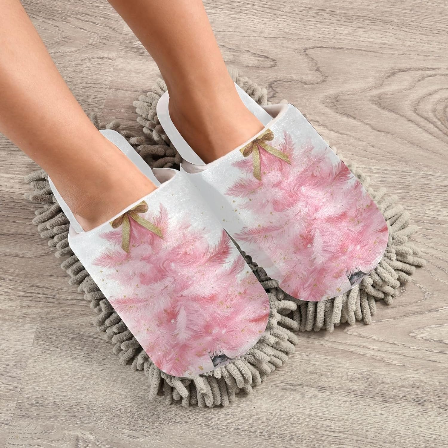 RunningBear White Pink Mop Slippers for Floor Cleaning 1