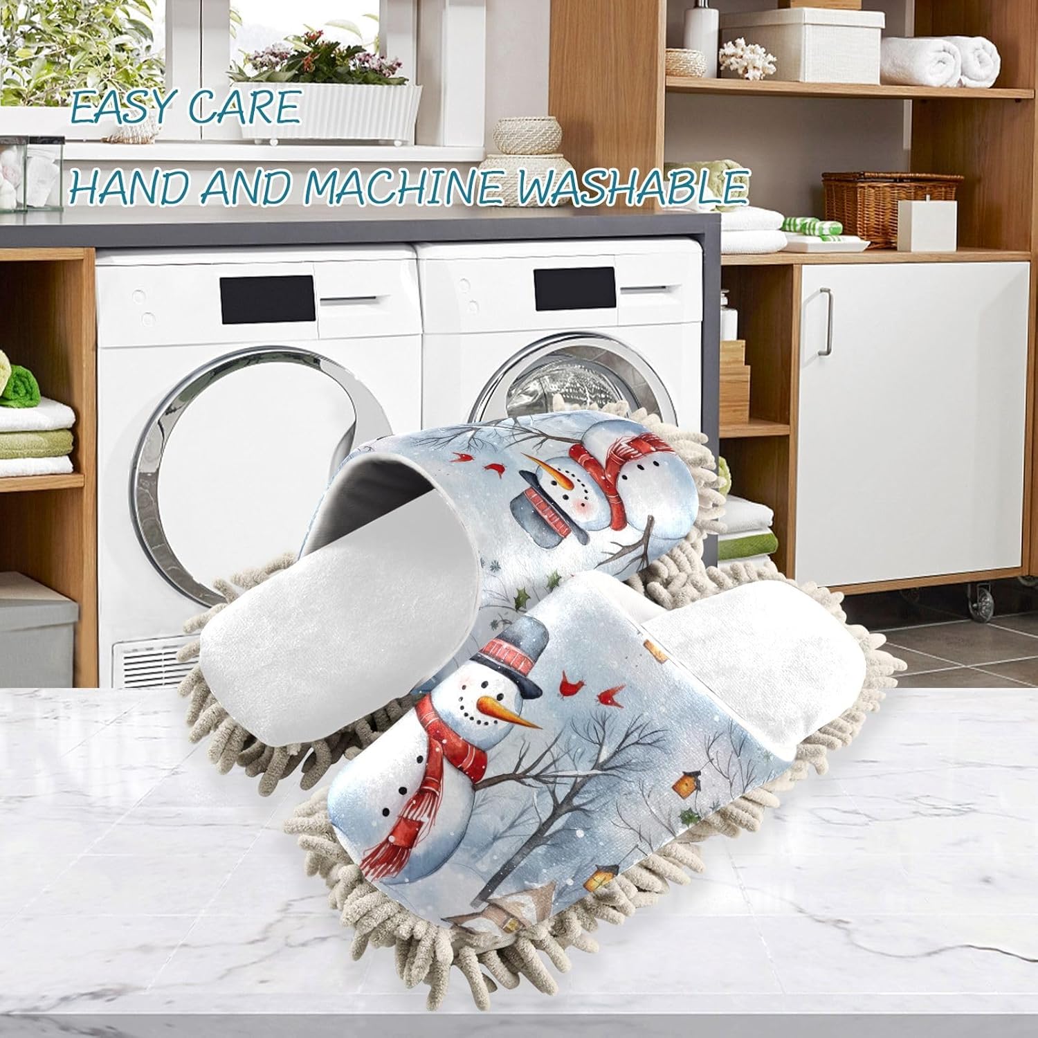 White Christmas Snowman Mop Slippers