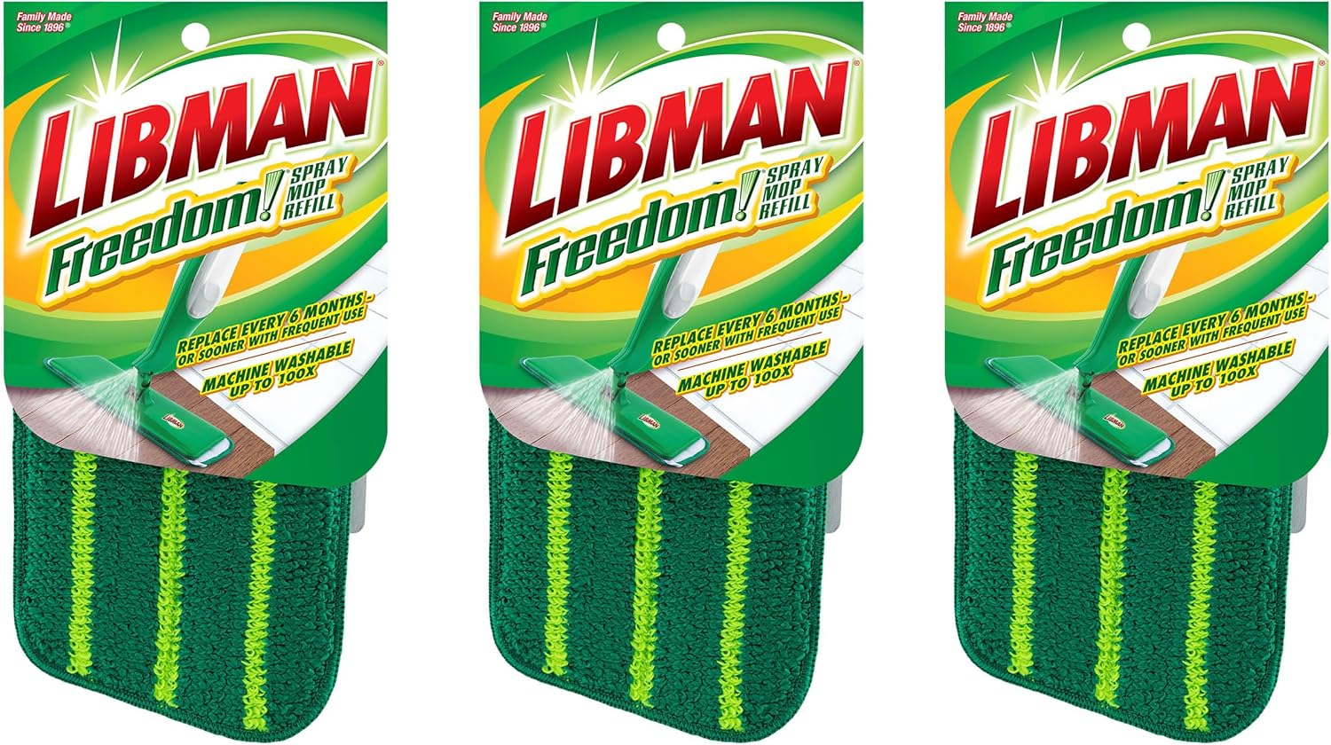 Libman Freedom Spray Mop Refill Set Green 3-Pack