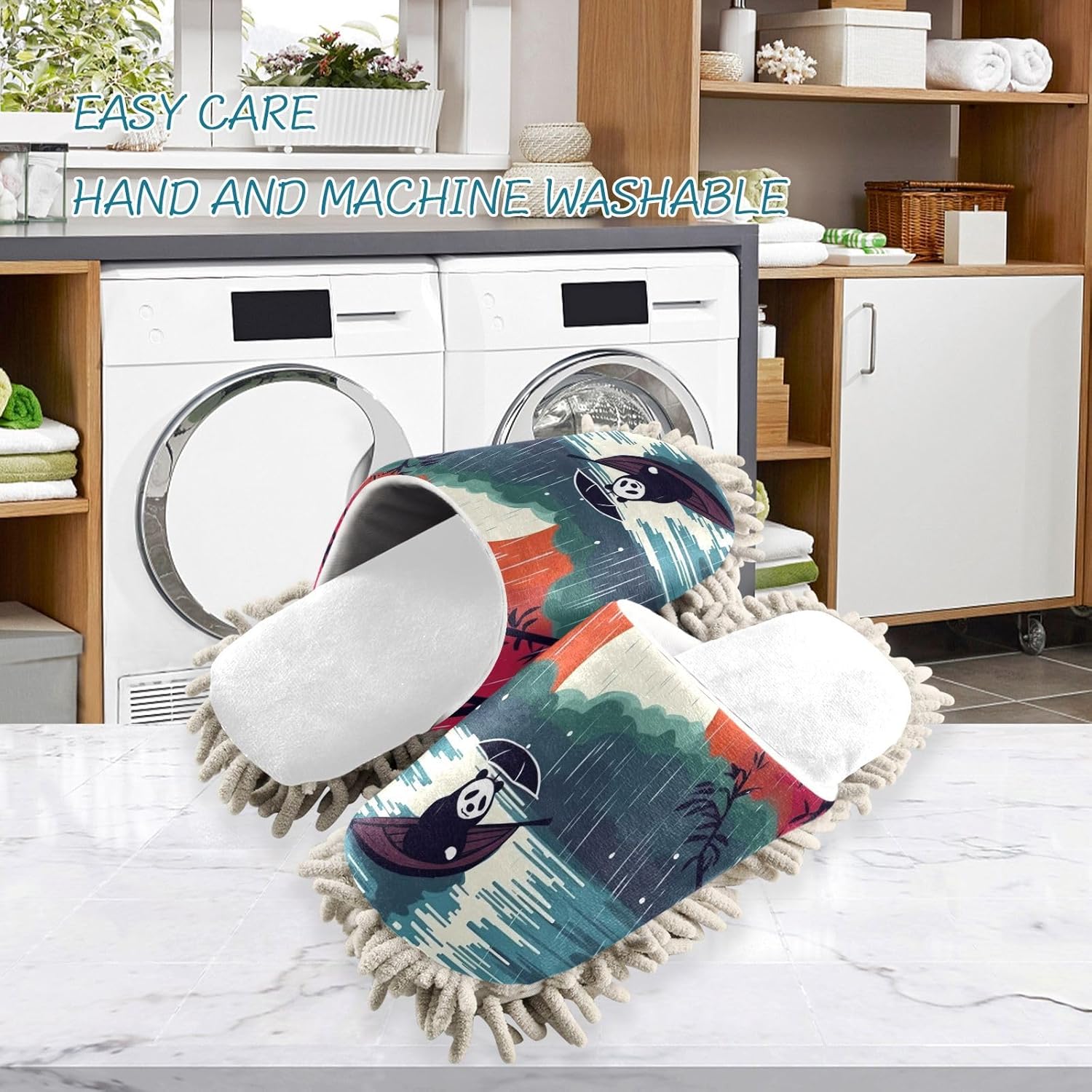 White Panda Cartoon Raining Mop Socks Cozy Fun Easy to Clean Durable