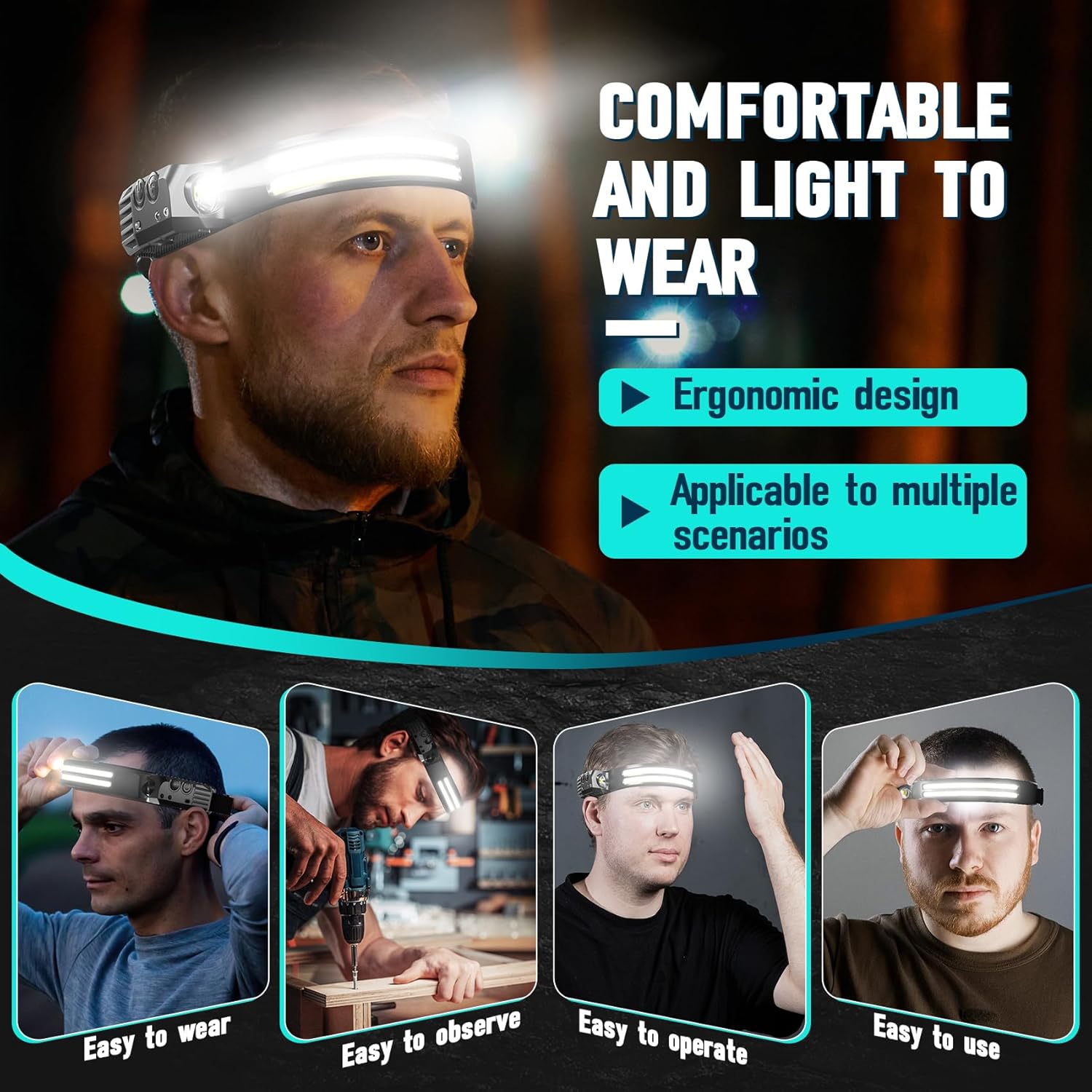 Rechargeable Headlamp 8-Piece Pack with 230 Wide Beam Motion Sensor