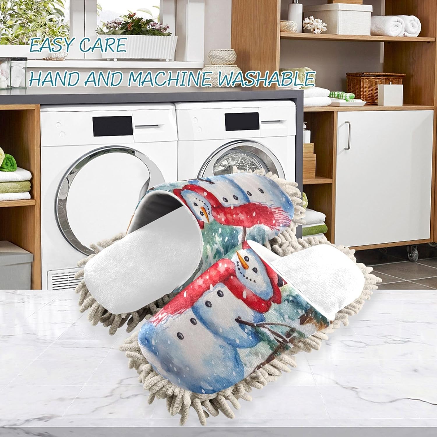 White Christmas Snowman Mop Slippers for Home