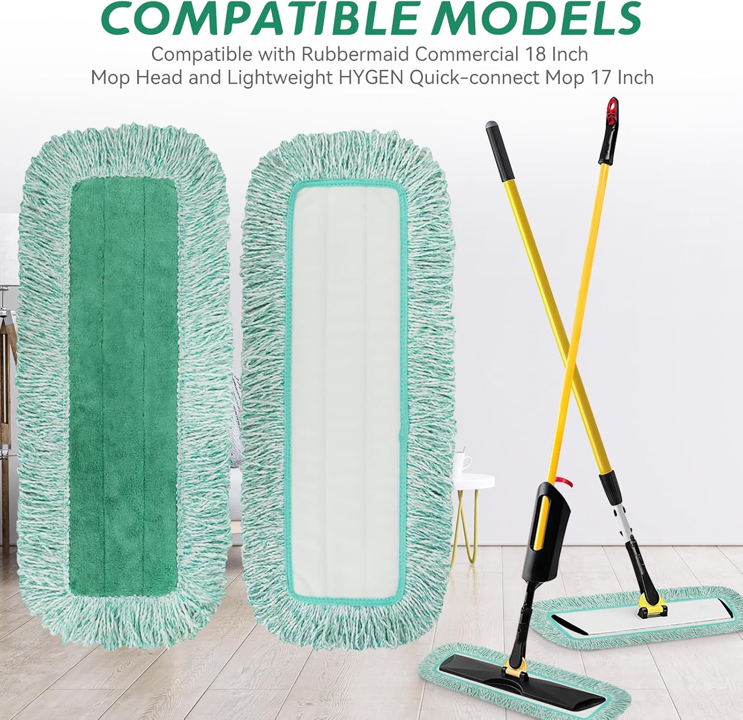 Green Microfiber Dust Mop Pads for Hardwood Tile and Laminate Floors