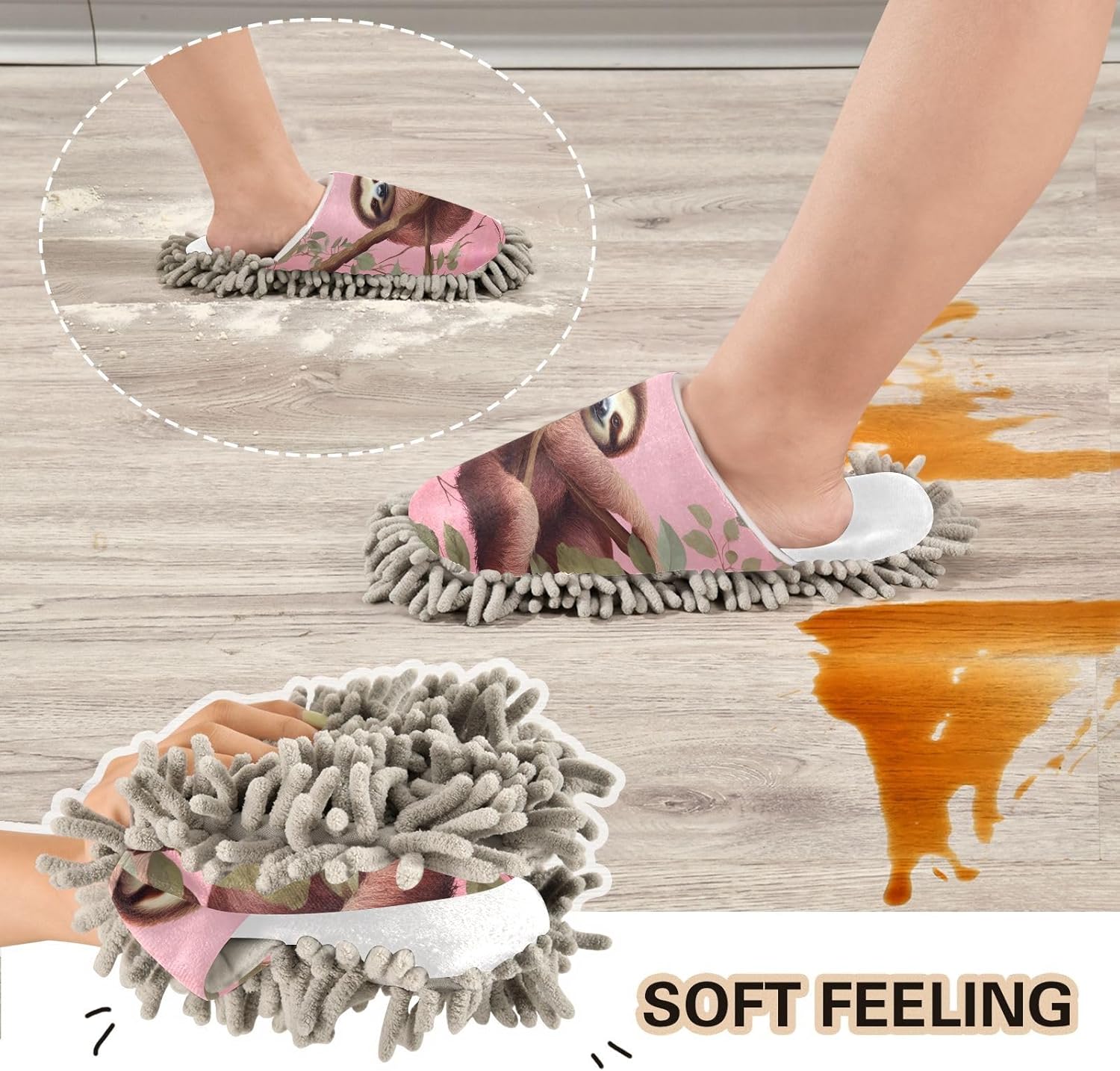 RunningBear White Sloth mop slippers for a clean office