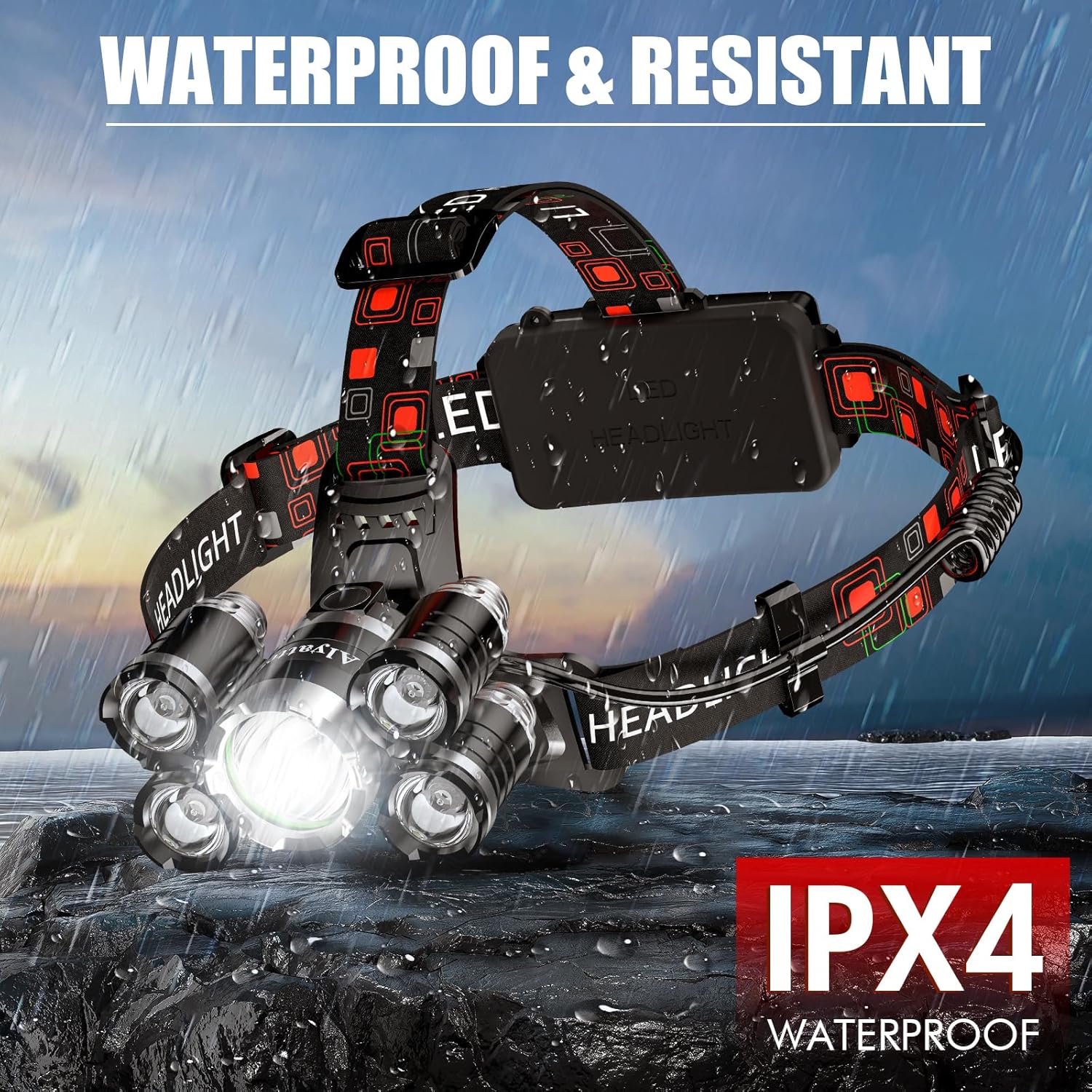 Small Aluminum Headlamp Rechargeable LED Waterproof 12000 Lumens