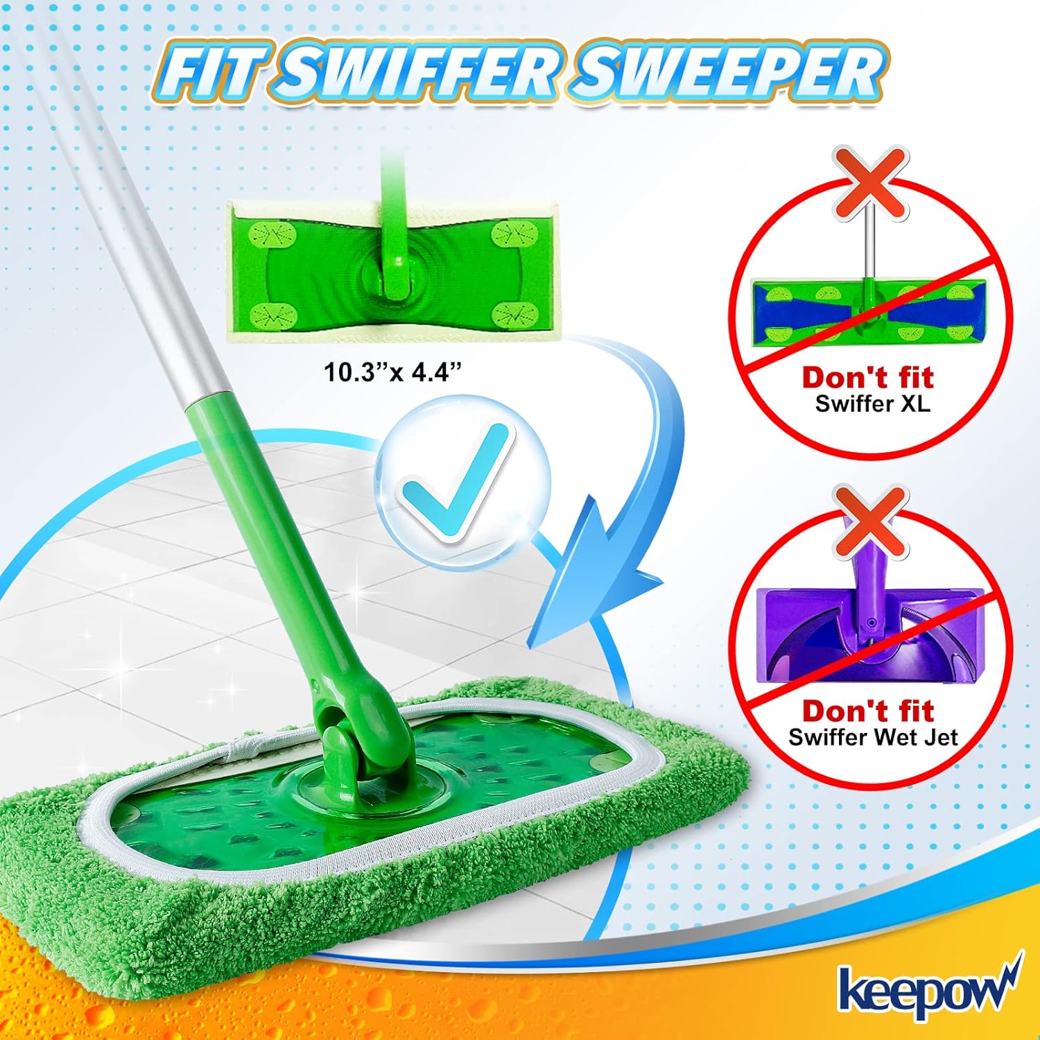 KEEPOW Reusable Wet Pads Refills Compatible with Swiffer Sweeper Mop