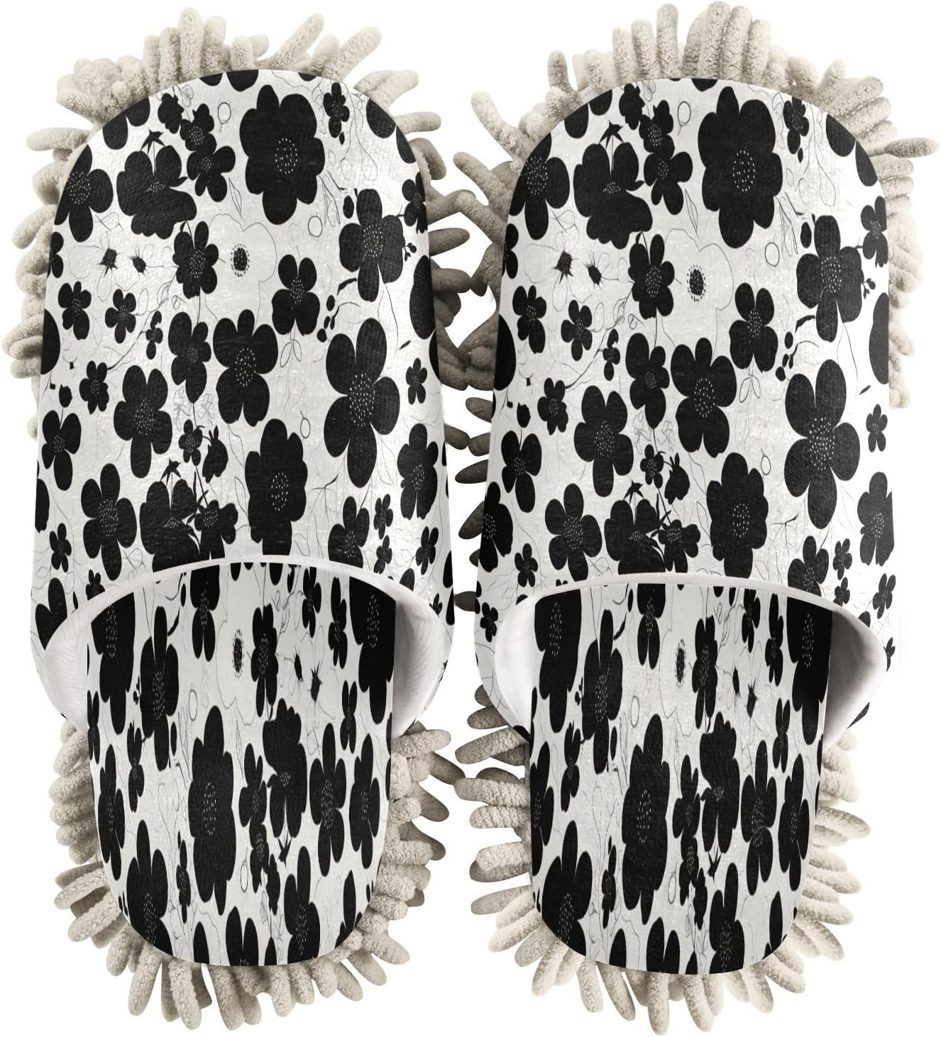 Zhirexin Black Flowers Kitchen Slippers